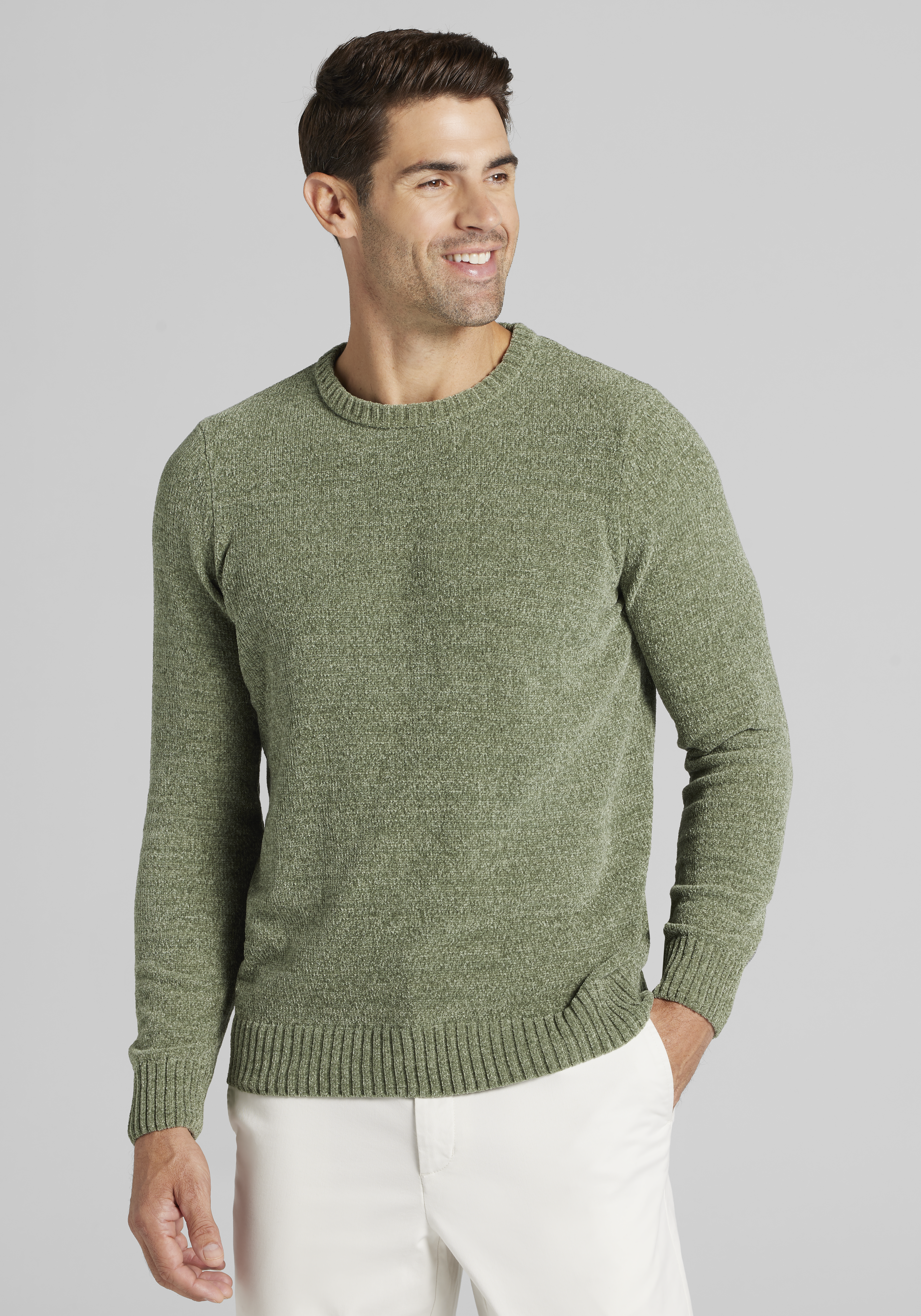Men's Sweaters, 1905 Collection Tailored Fit Chenille Crew Neck Sweater - Jos A Bank