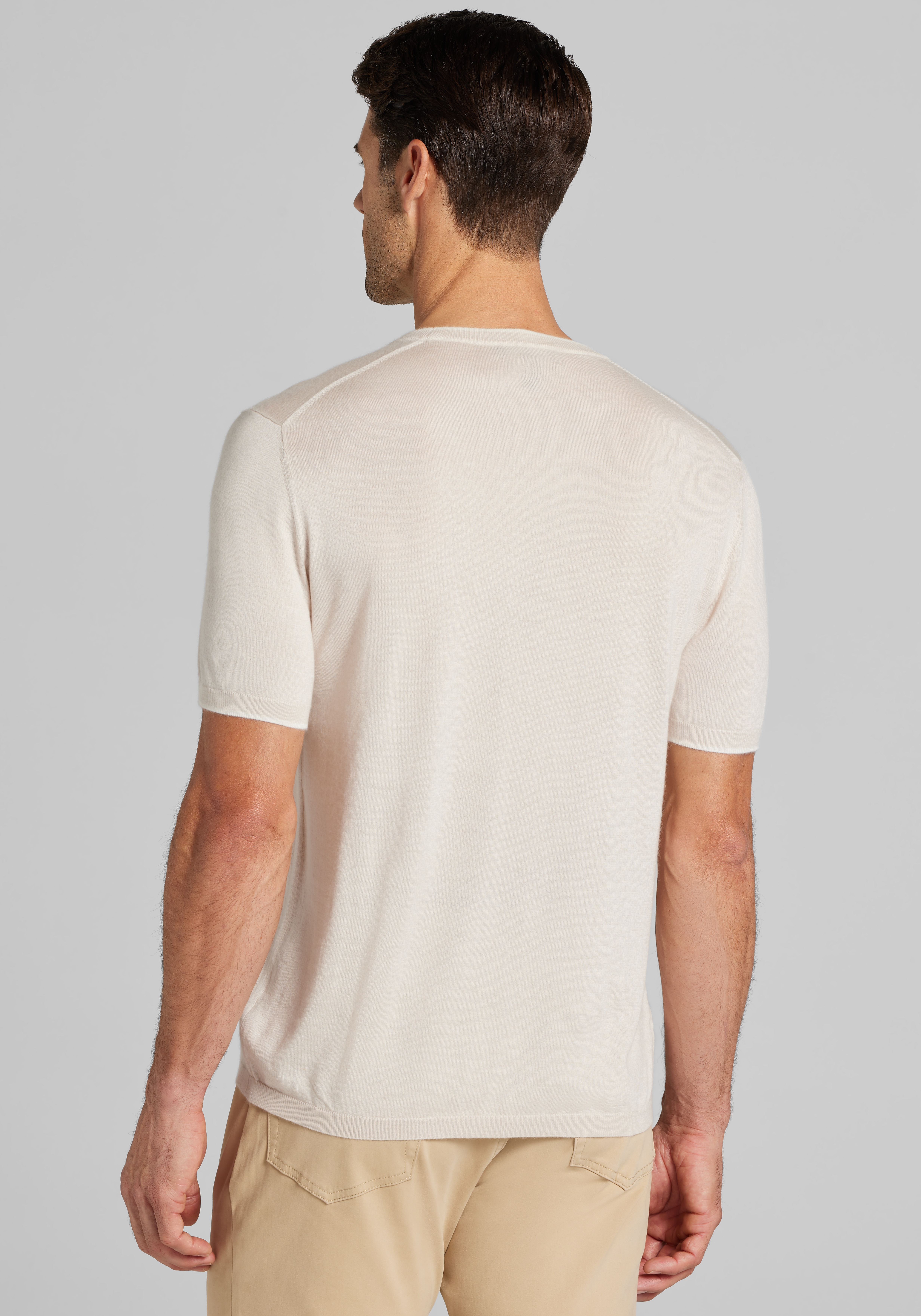 Reserve Collection Silk-Cashmere Tipped Short Sleeve Crew Neck Sweater