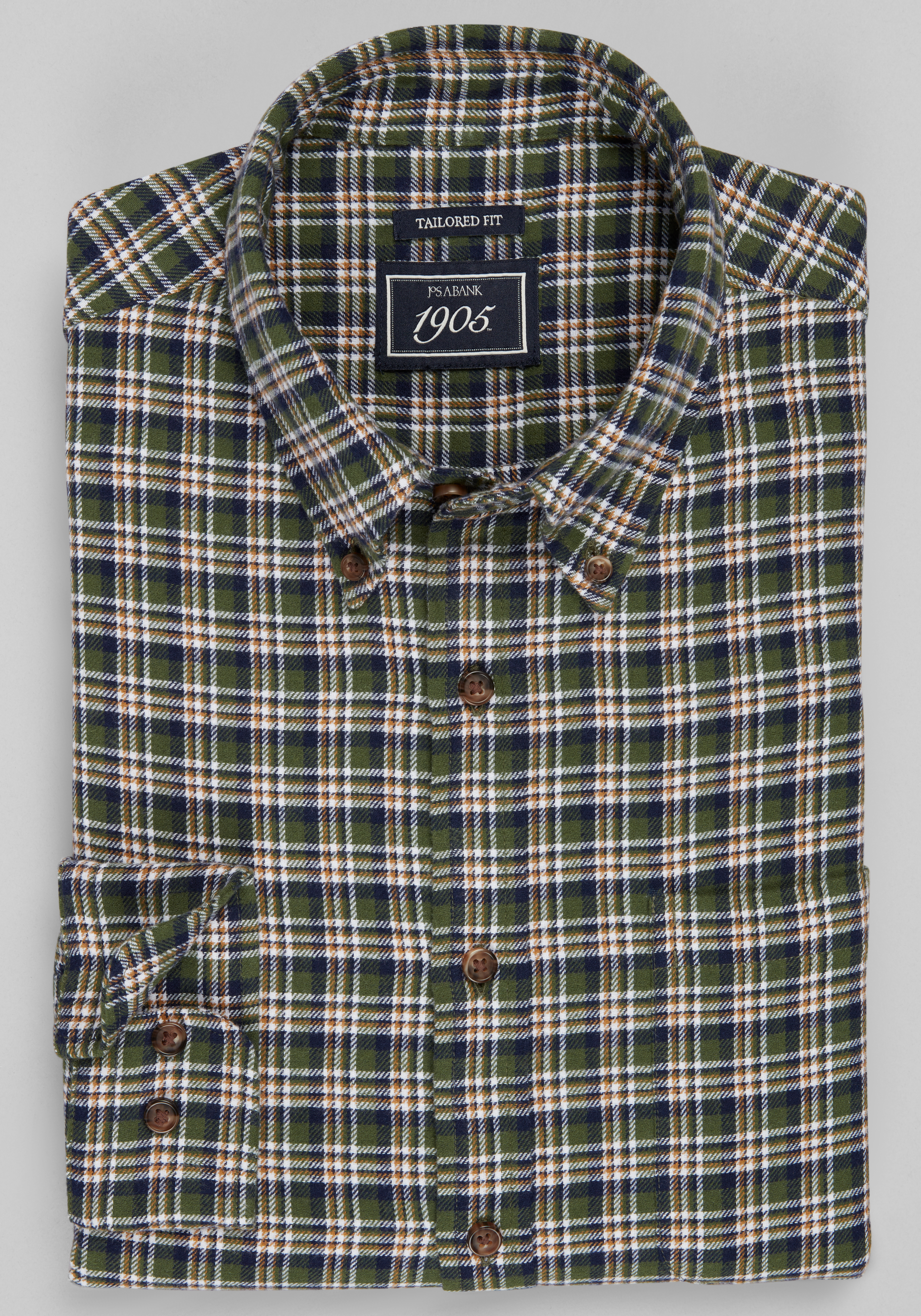 Men's Casual Tops, 1905 Collection Tailored Fit Small Check Flannel Sportshirt - Jos A Bank