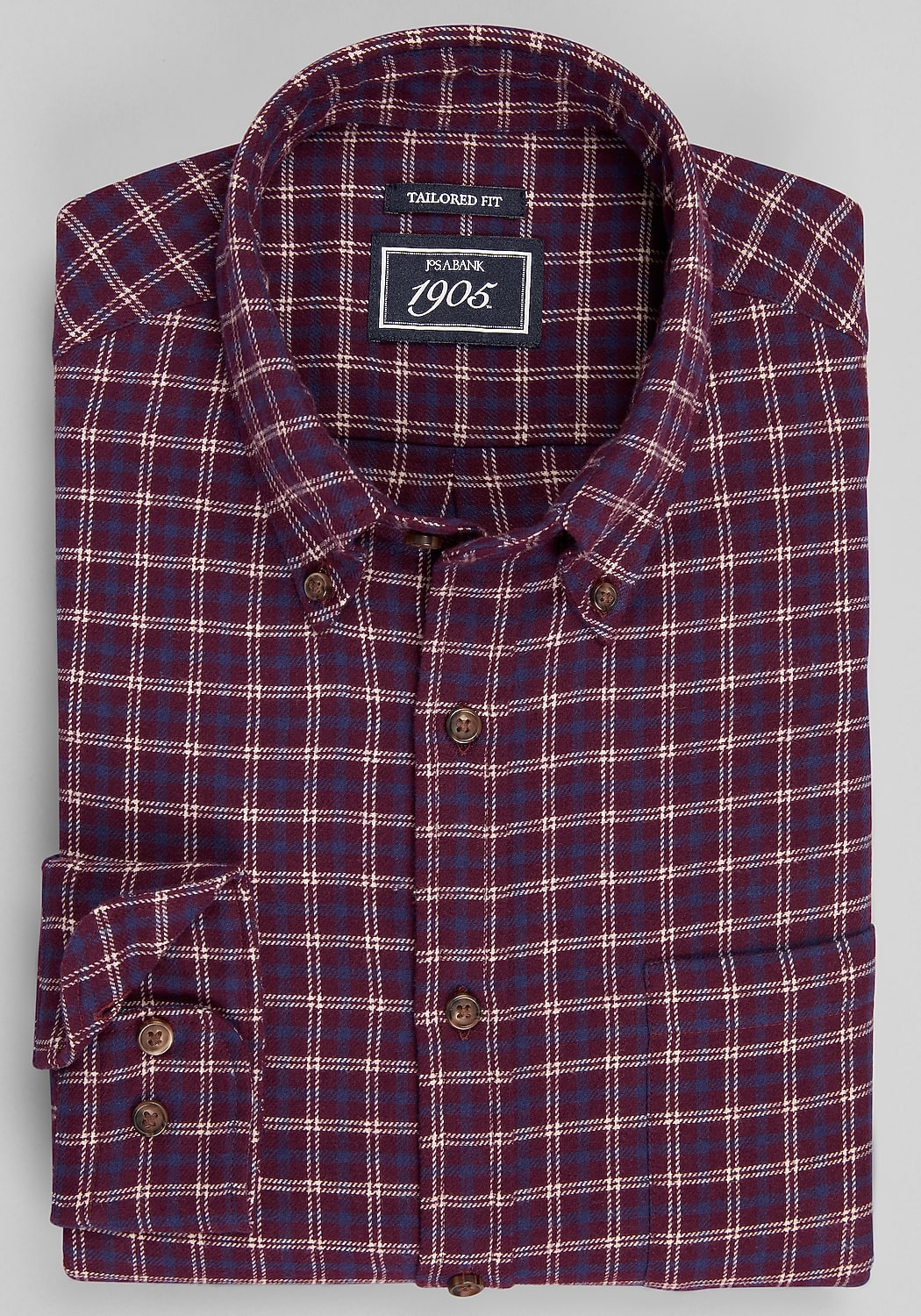1905 Collection Tailored Fit Medium Check Flannel Sportshirt