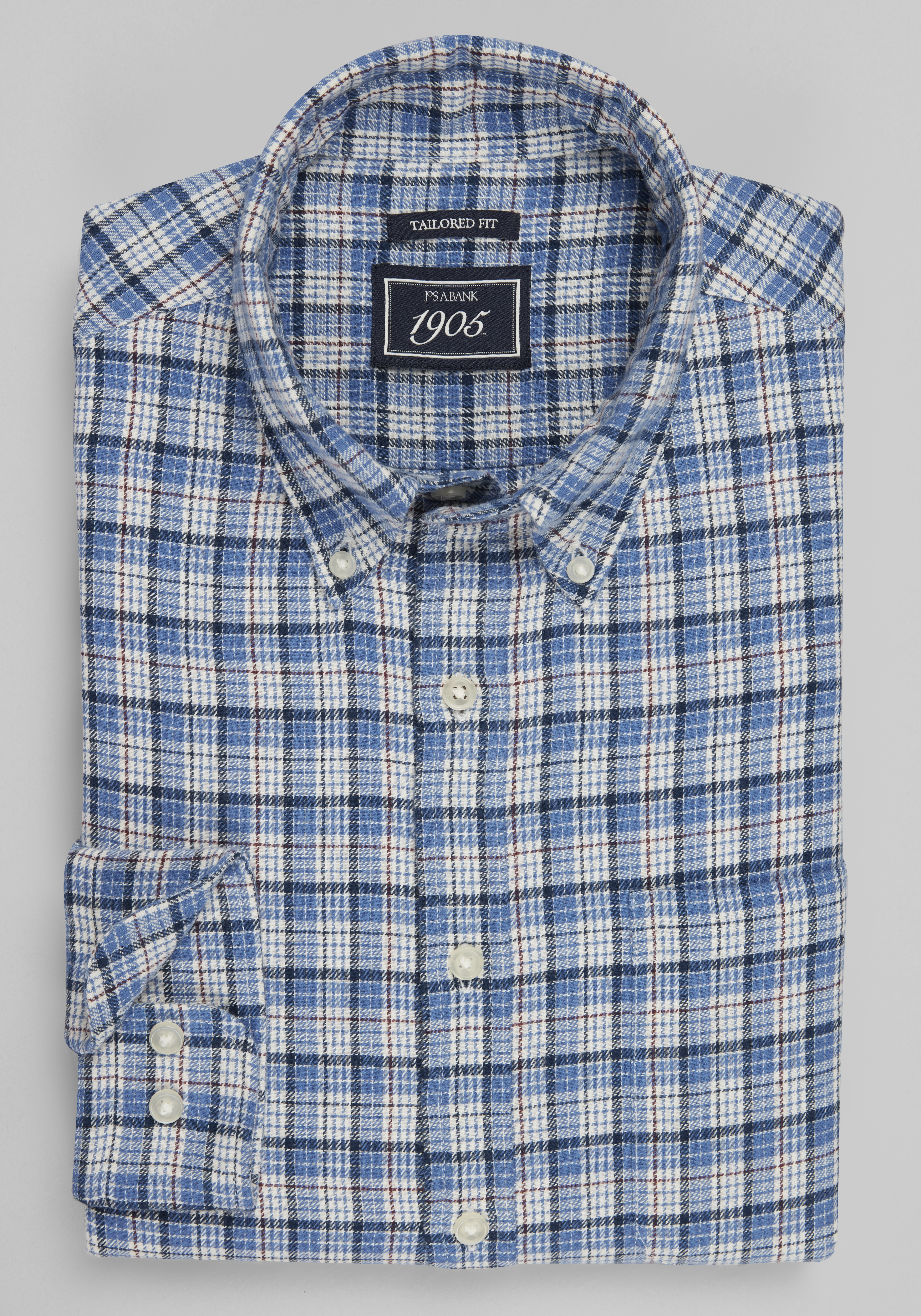Men's Casual Tops, 1905 Collection Tailored Fit Cross Check Flannel Sportshirt - Jos A Bank