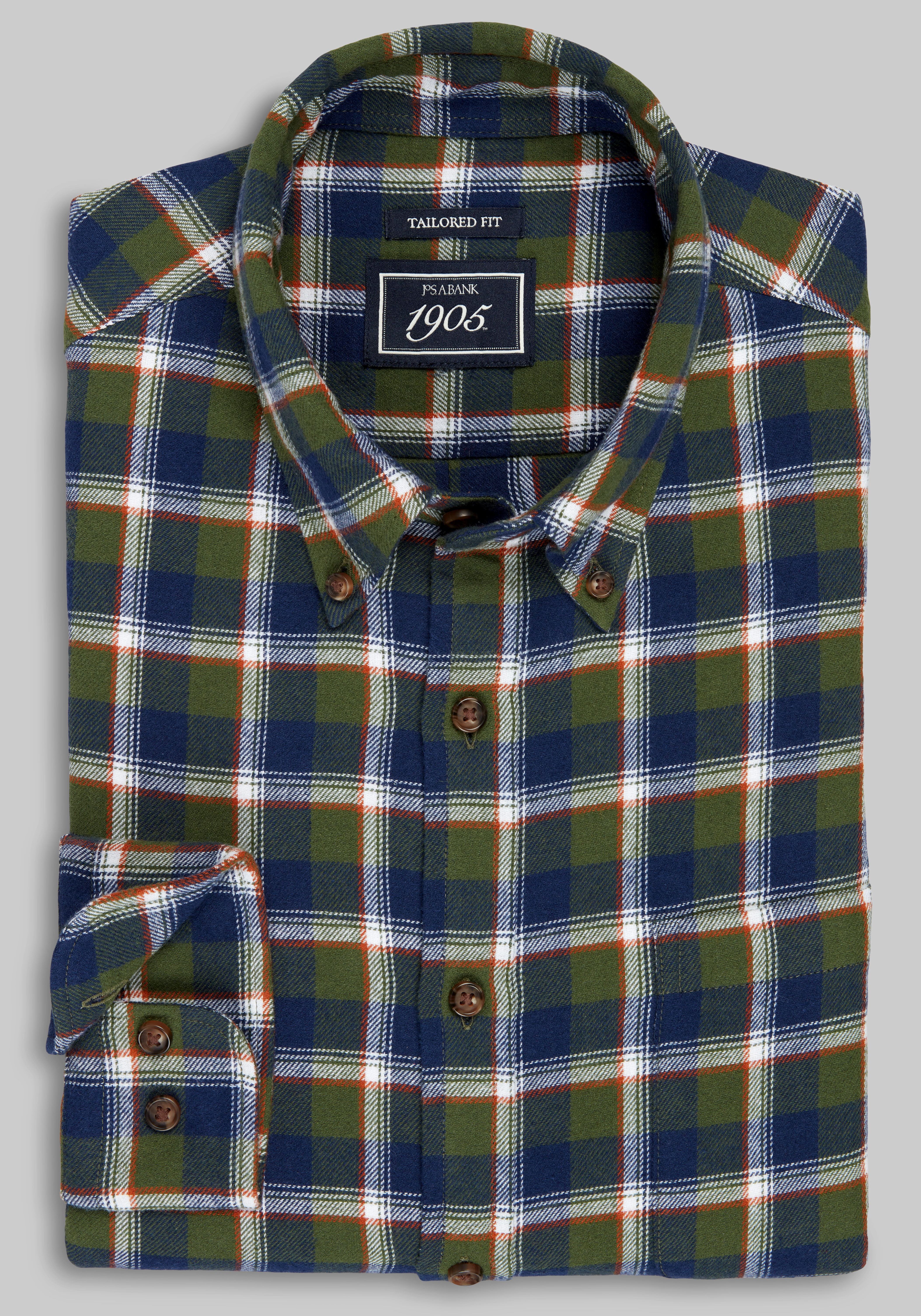 Men's Casual Tops, 1905 Collection Tailored Fit Large Check Flannel Sportshirt - Jos A Bank