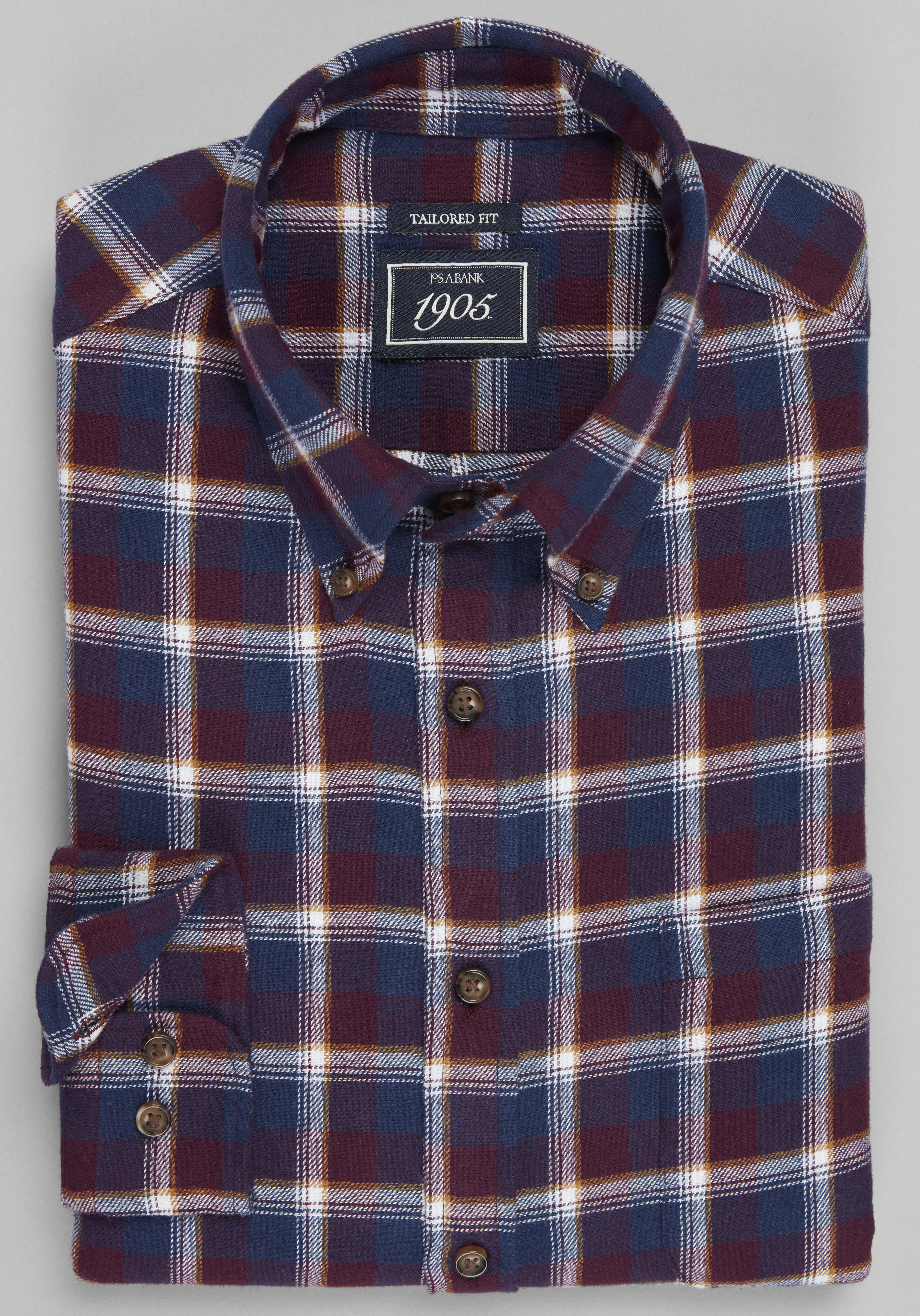 Men's Casual Tops, 1905 Collection Tailored Fit Large Check Flannel Sportshirt - Jos A Bank