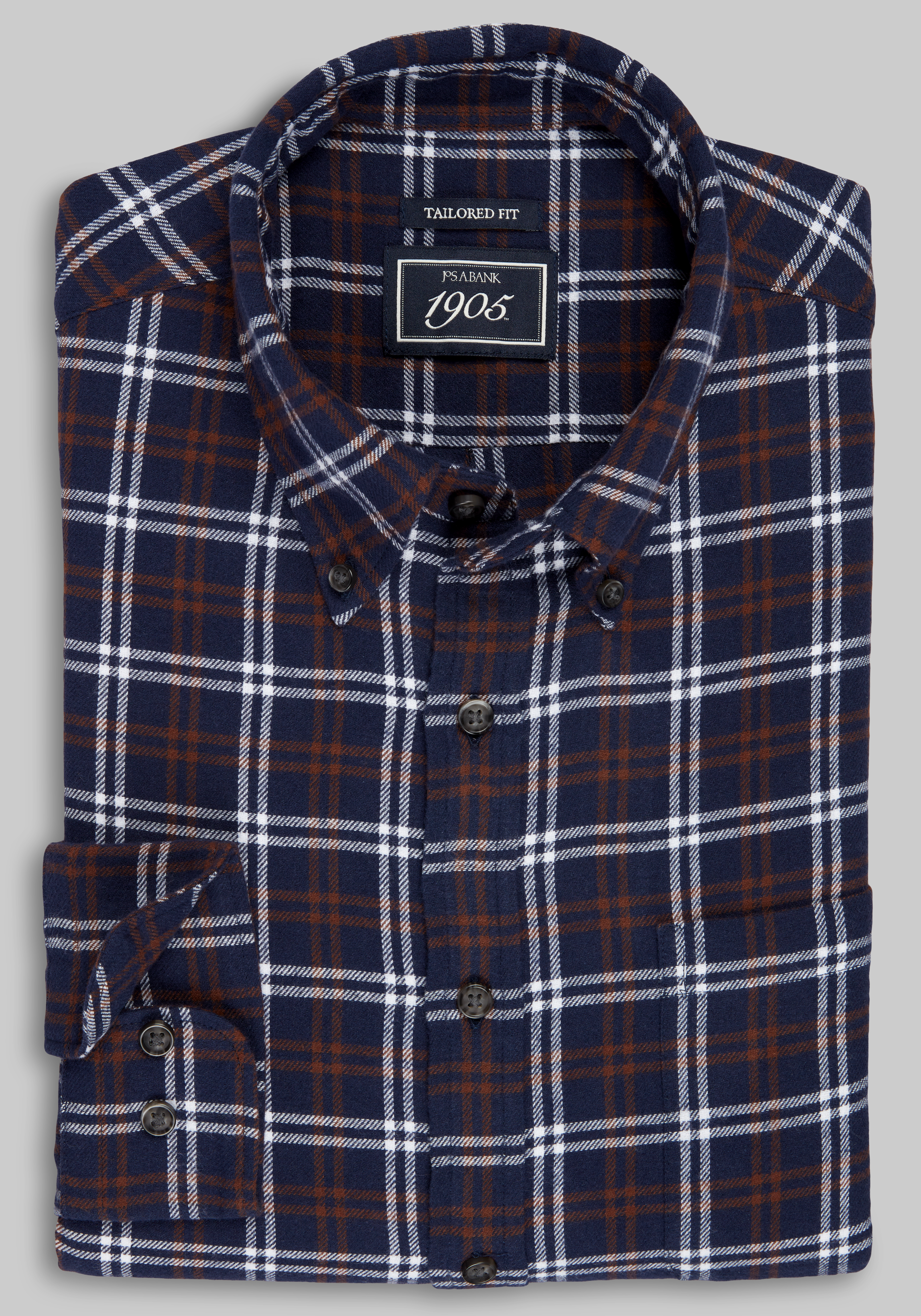 Men's Casual Tops, 1905 Collection Tailored Fit Large Check Flannel Sportshirt - Jos A Bank