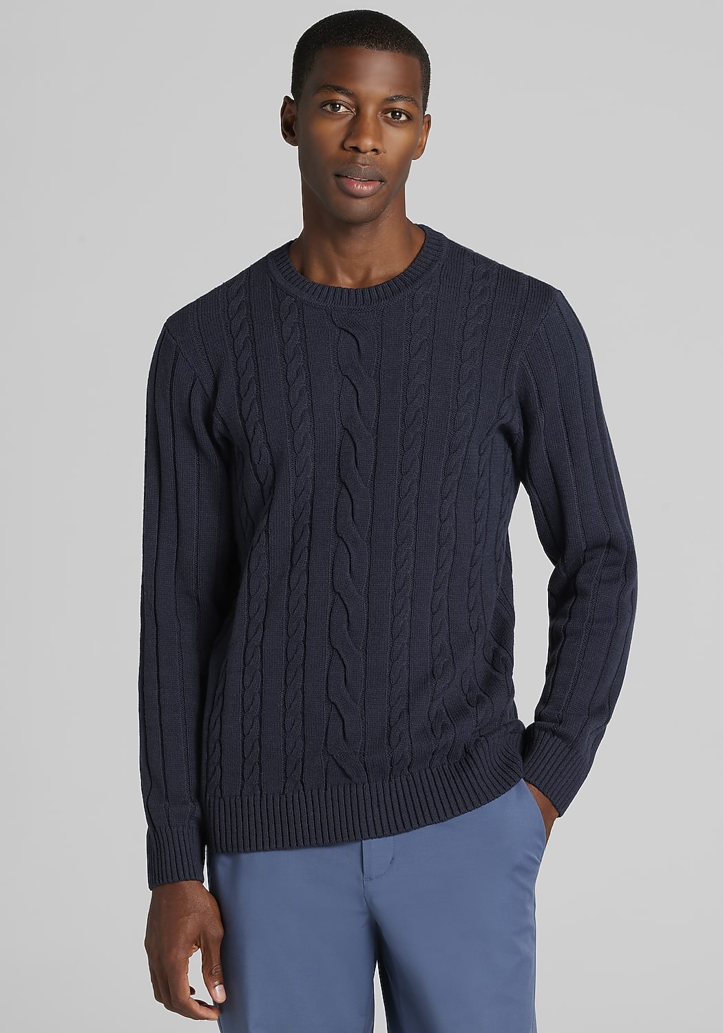 1905 Collection Tailored Fit Cable Knit Crew Neck Sweater - Big & Tall