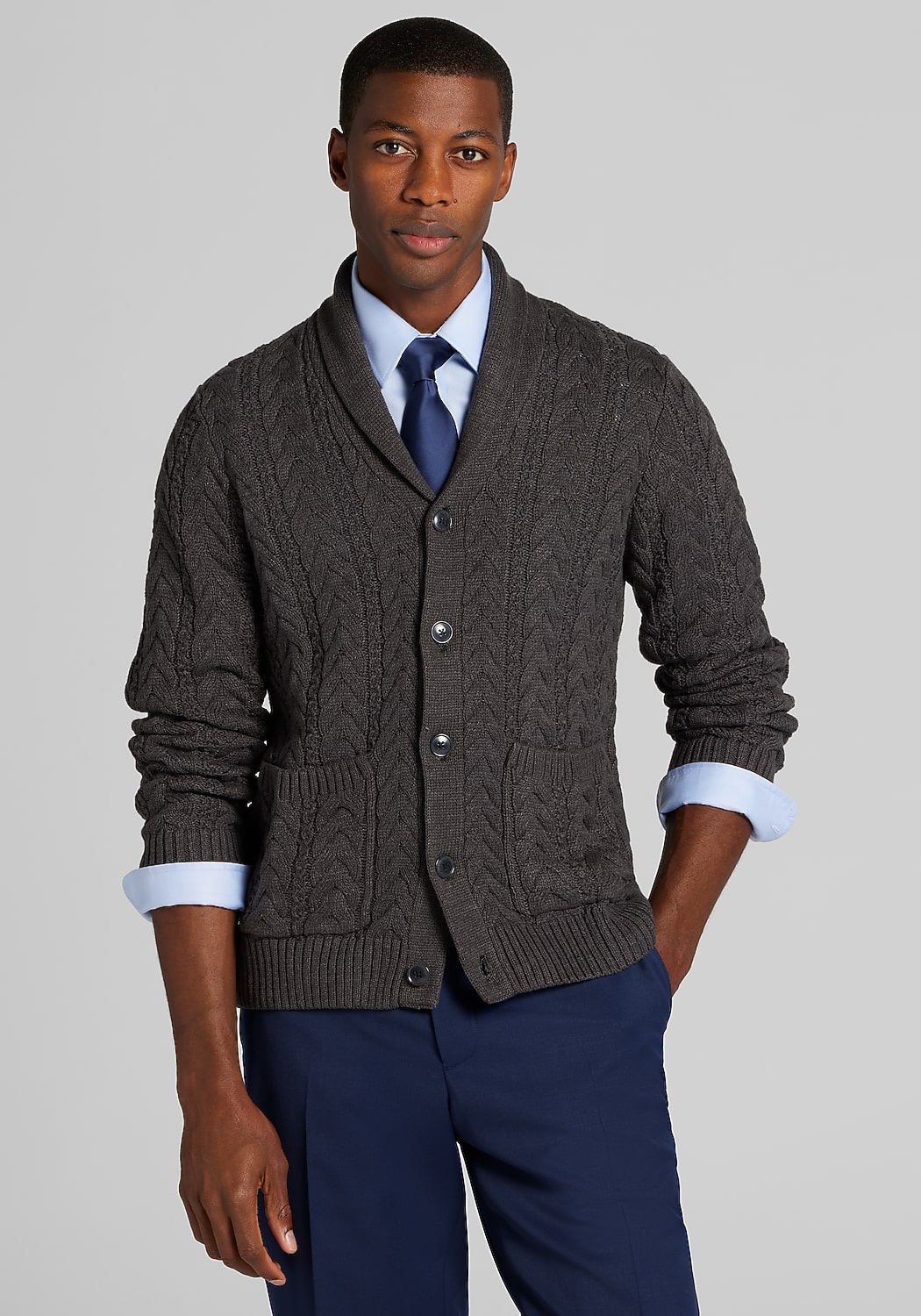 1905 Collection Tailored Fit Cable Knit Cardigan Sweater