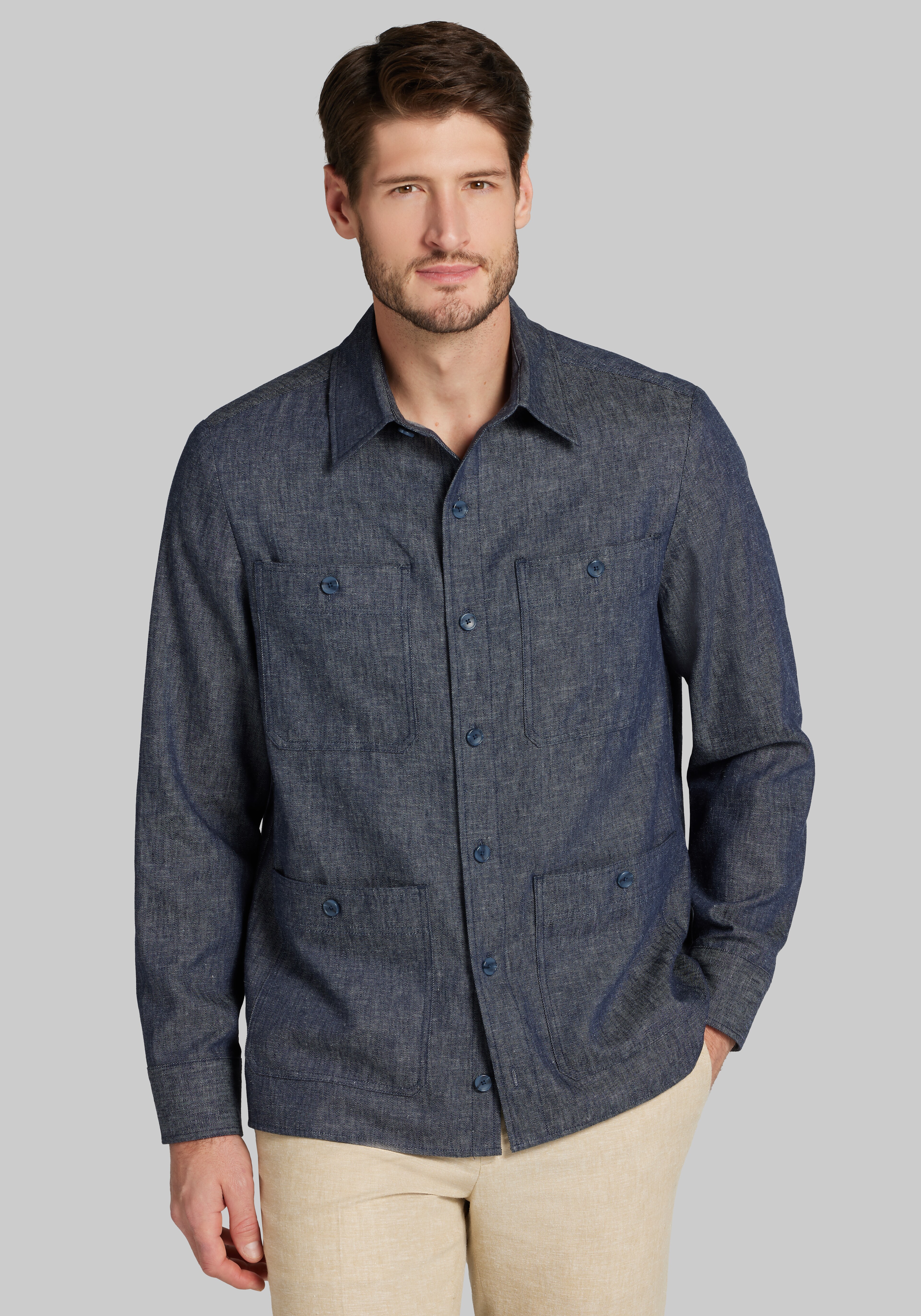Jos. A. Bank Tailored Fit Linen-Cotton Shirt Jacket - Big & Tall CLEARANCE