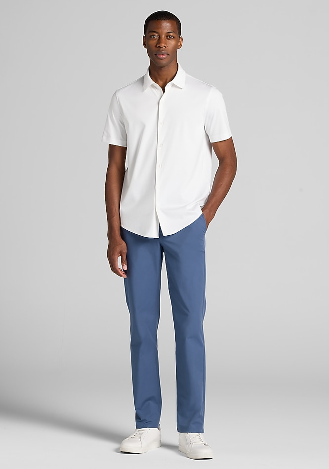 short sleeve button down with dress pants Pacific White Short Sleeve Stain Resistant Shirt  &Collar