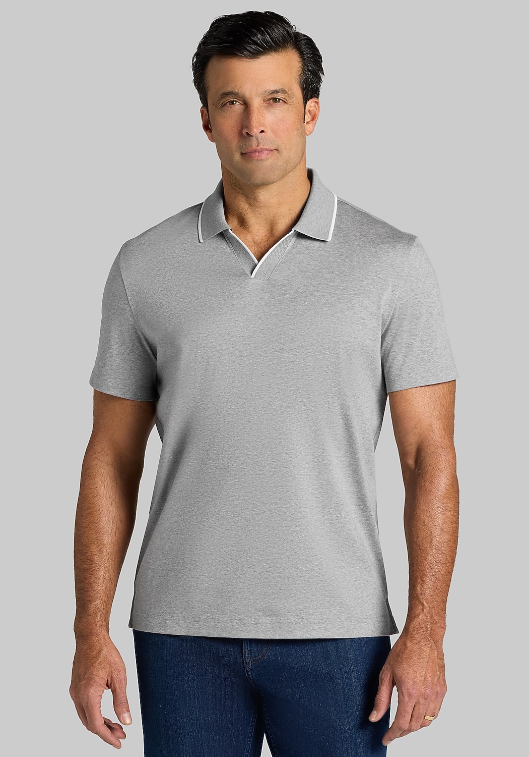 Jos. A. Bank Tailored Fit Short Sleeve Liquid Cotton Interlock Johnny Polo - Big & Tall