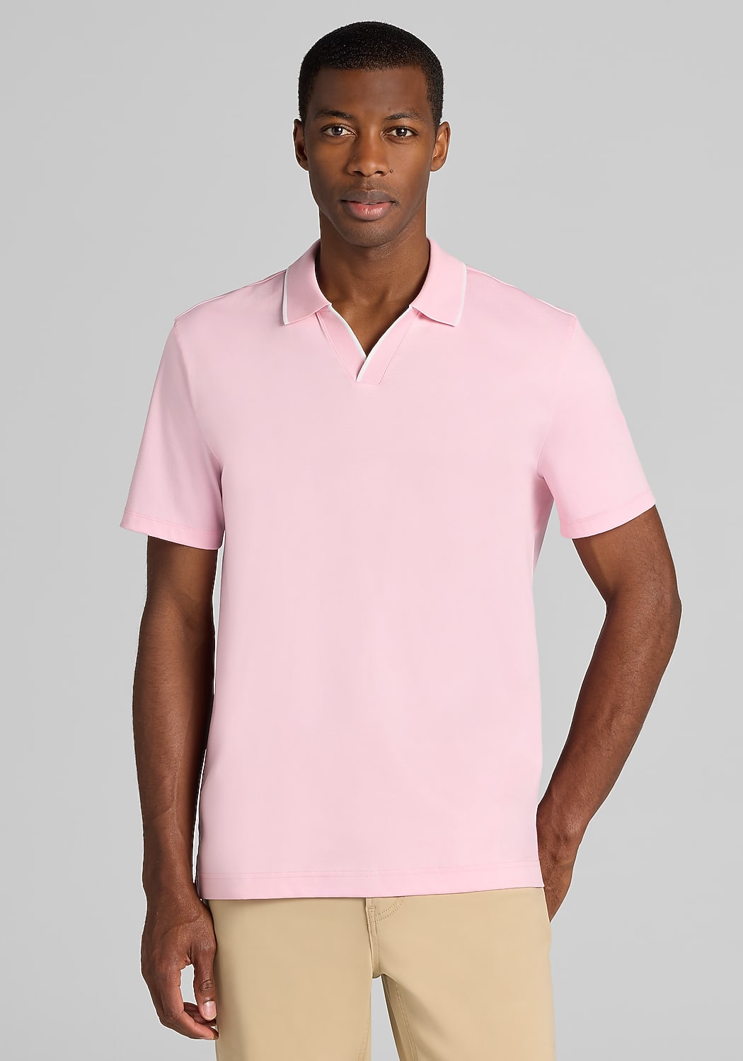 Jos. A. Bank Tailored Fit Short Sleeve Liquid Cotton Interlock Johnny Polo