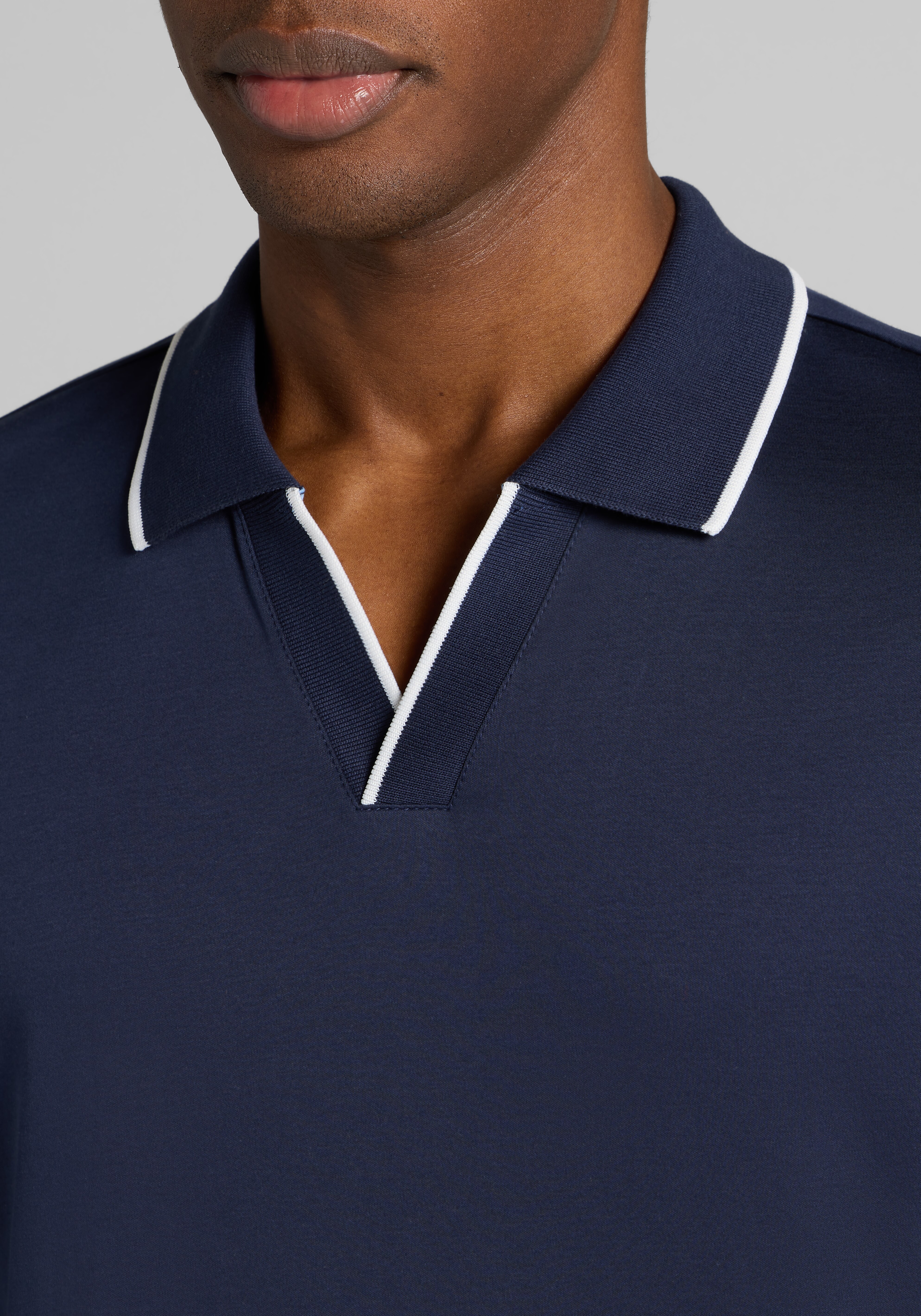 Jos. A. Bank Tailored Fit Short Sleeve Liquid Cotton Interlock Johnny Polo