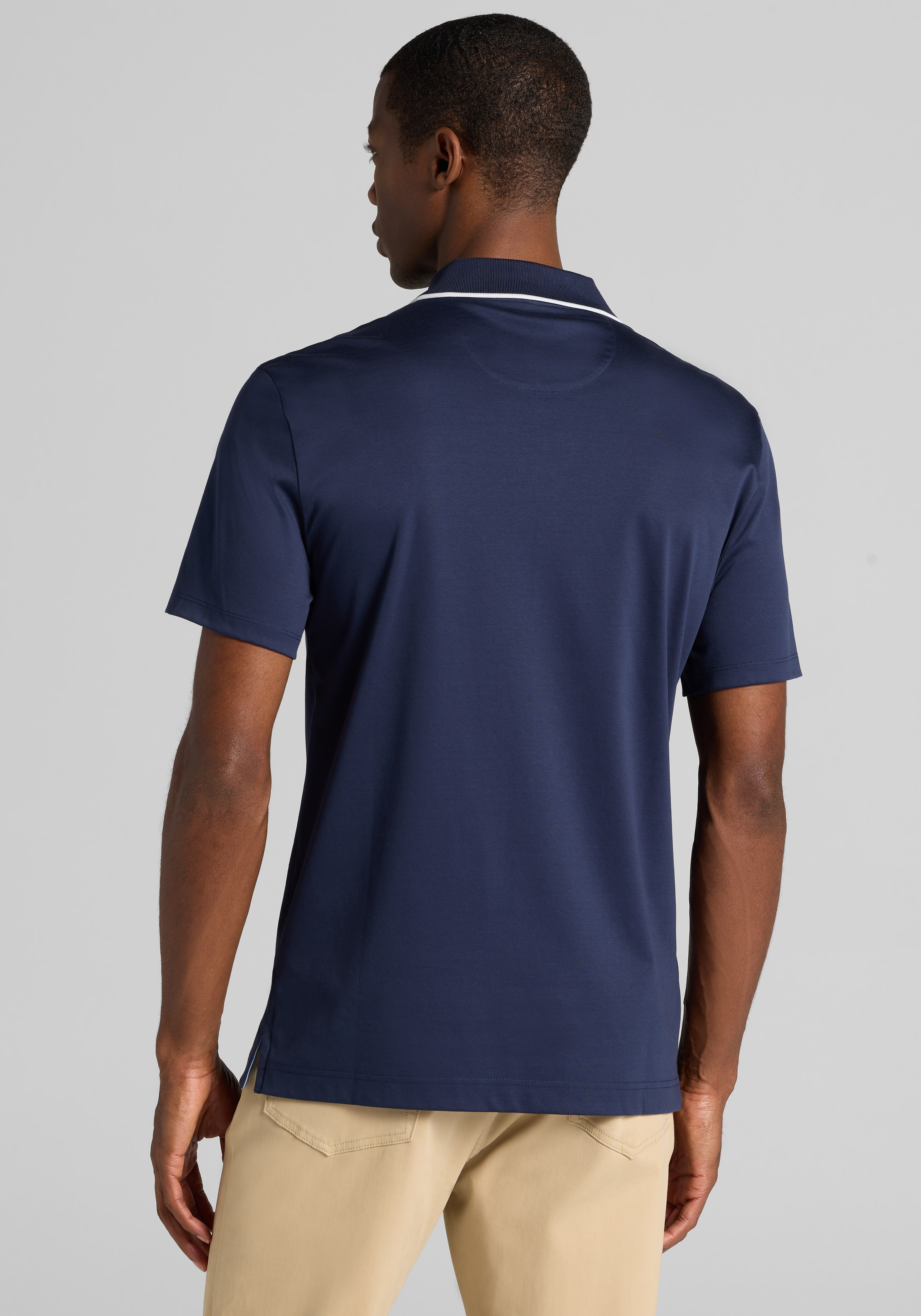 Jos. A. Bank Tailored Fit Short Sleeve Liquid Cotton Interlock Johnny Polo