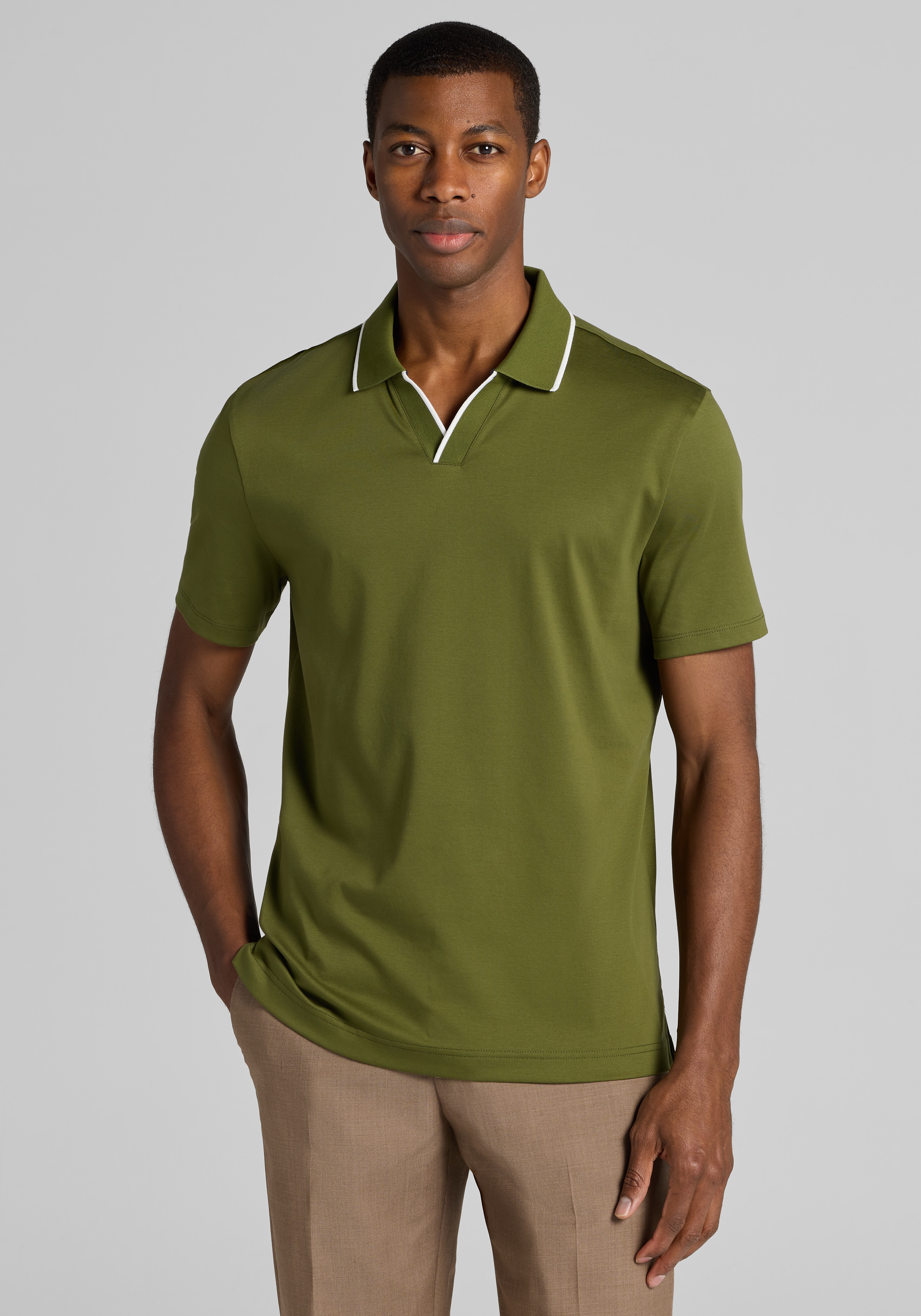 Men's Casual Tops, Jos. A. Bank Tailored Fit Short Sleeve Liquid Cotton Interlock Johnny Polo - Big & Tall - Jos A Bank