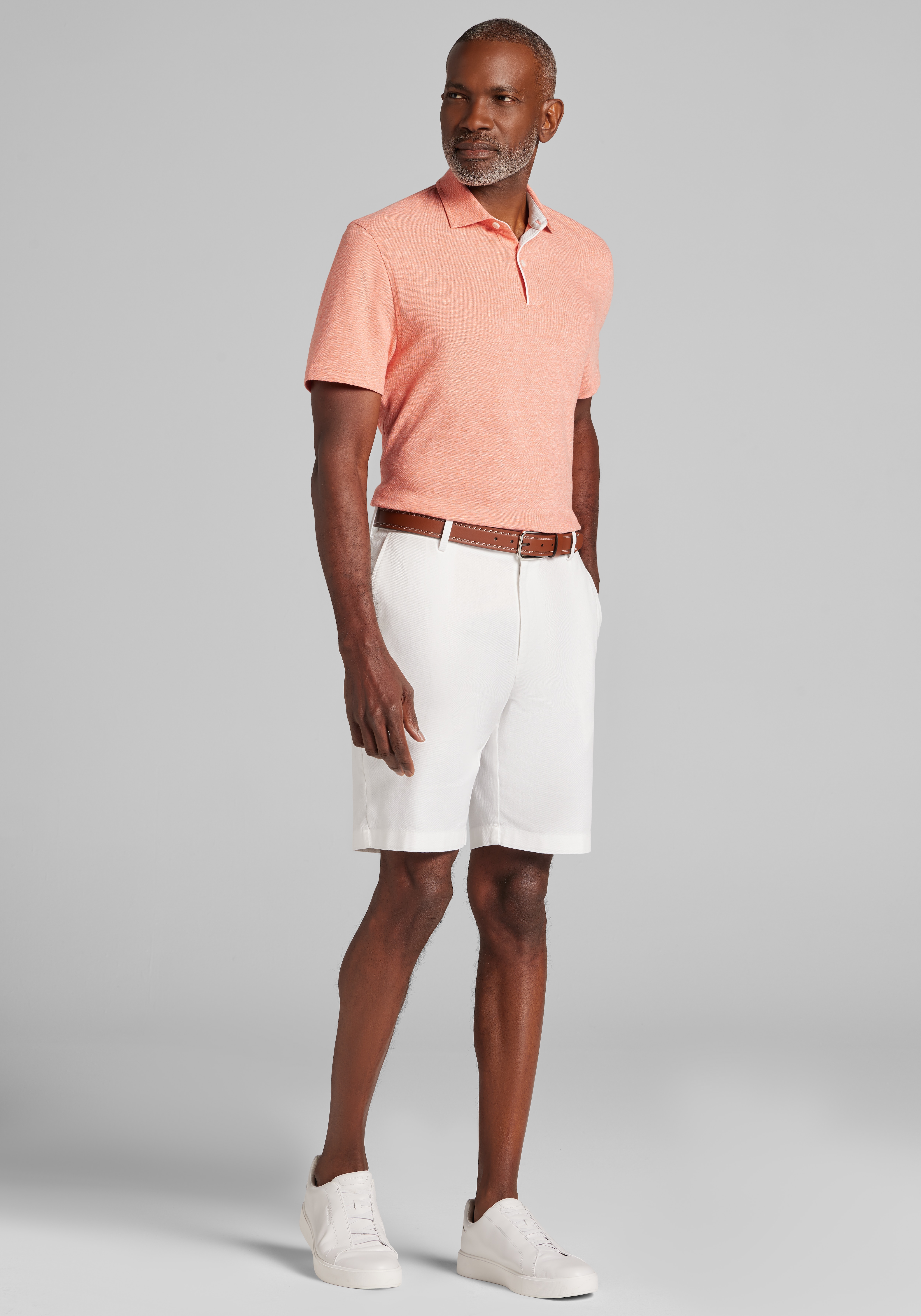 Jos. A. Bank Tailored Fit Birds-Eye Linen Short Sleeve Polo