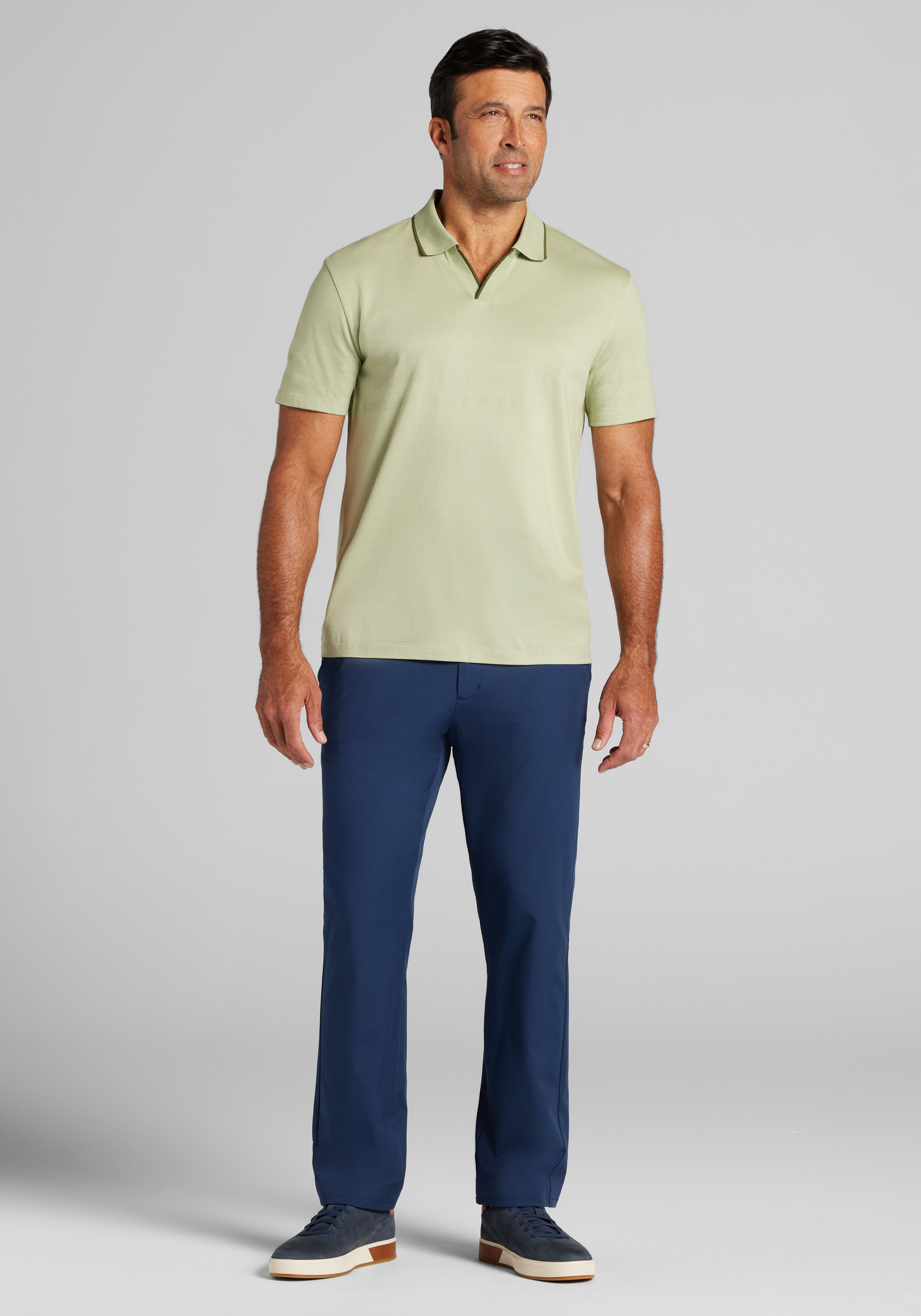 Jos. A. Bank Tailored Fit Engineered Texture Tipped Johnny Polo Shirt