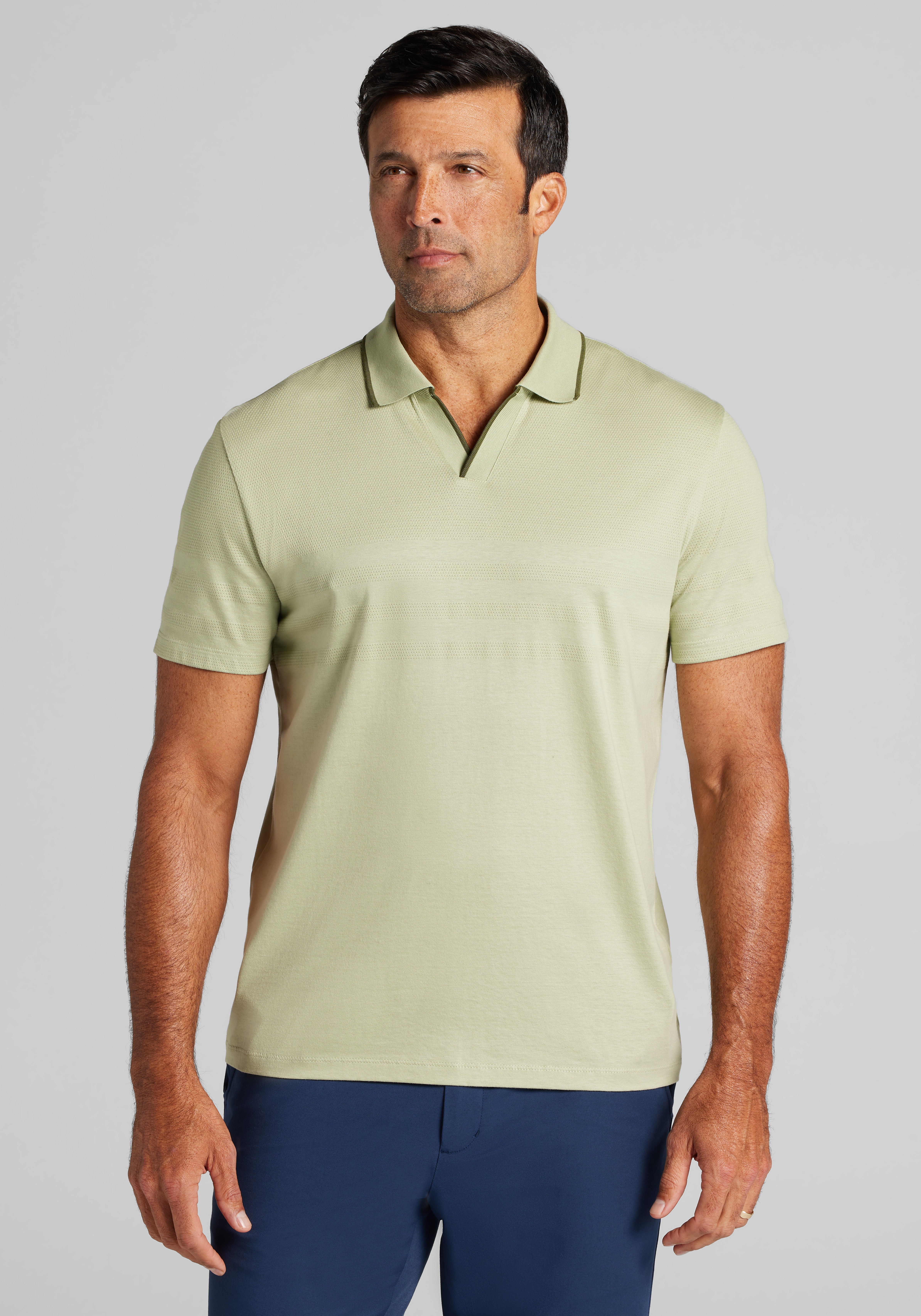 Men's Casual Tops, Jos. A. Bank Tailored Fit Engineered Texture Tipped Johnny Polo Shirt - Jos A Bank