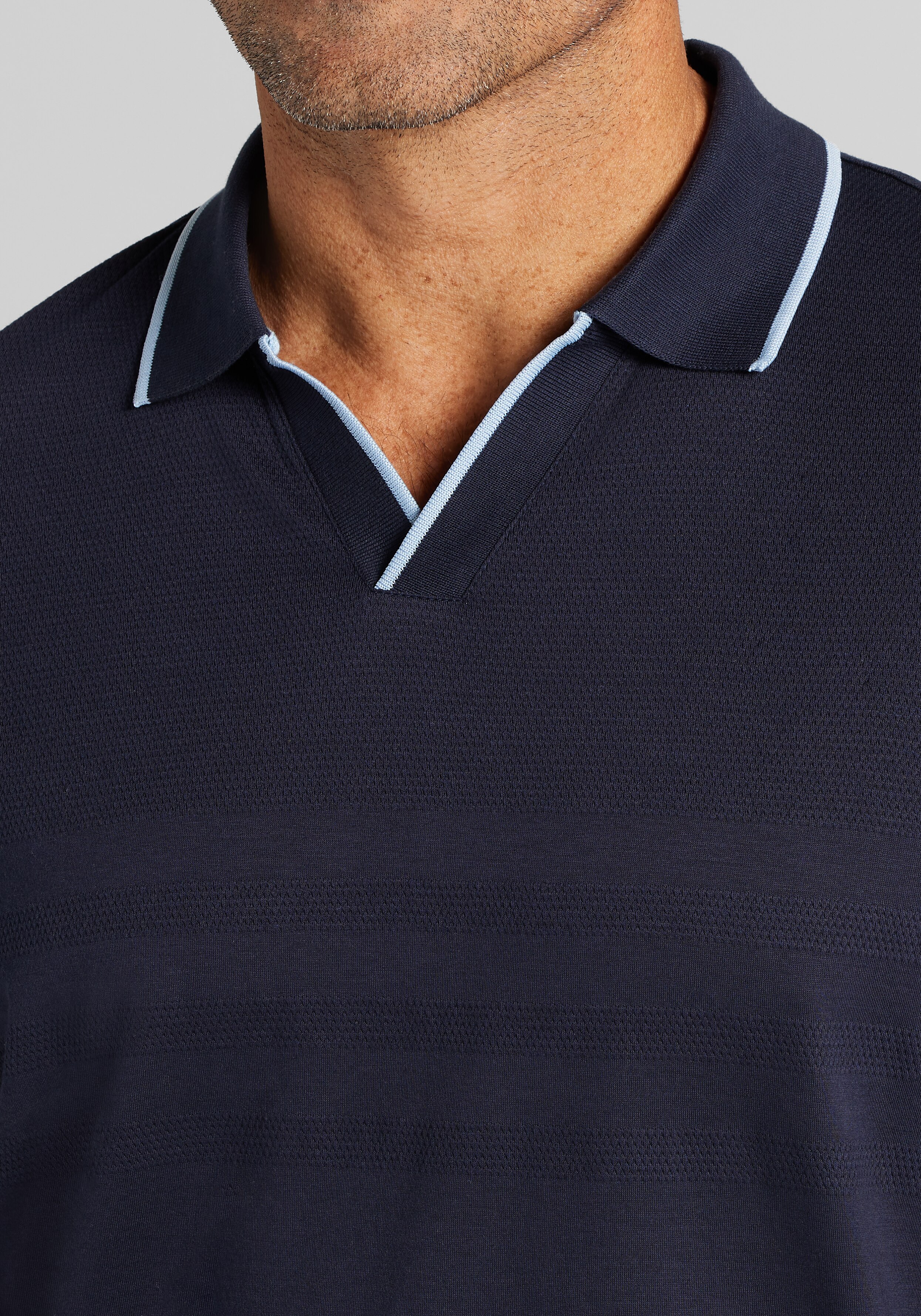 Jos. A. Bank Tailored Fit Engineered Texture Tipped Johnny Polo Shirt