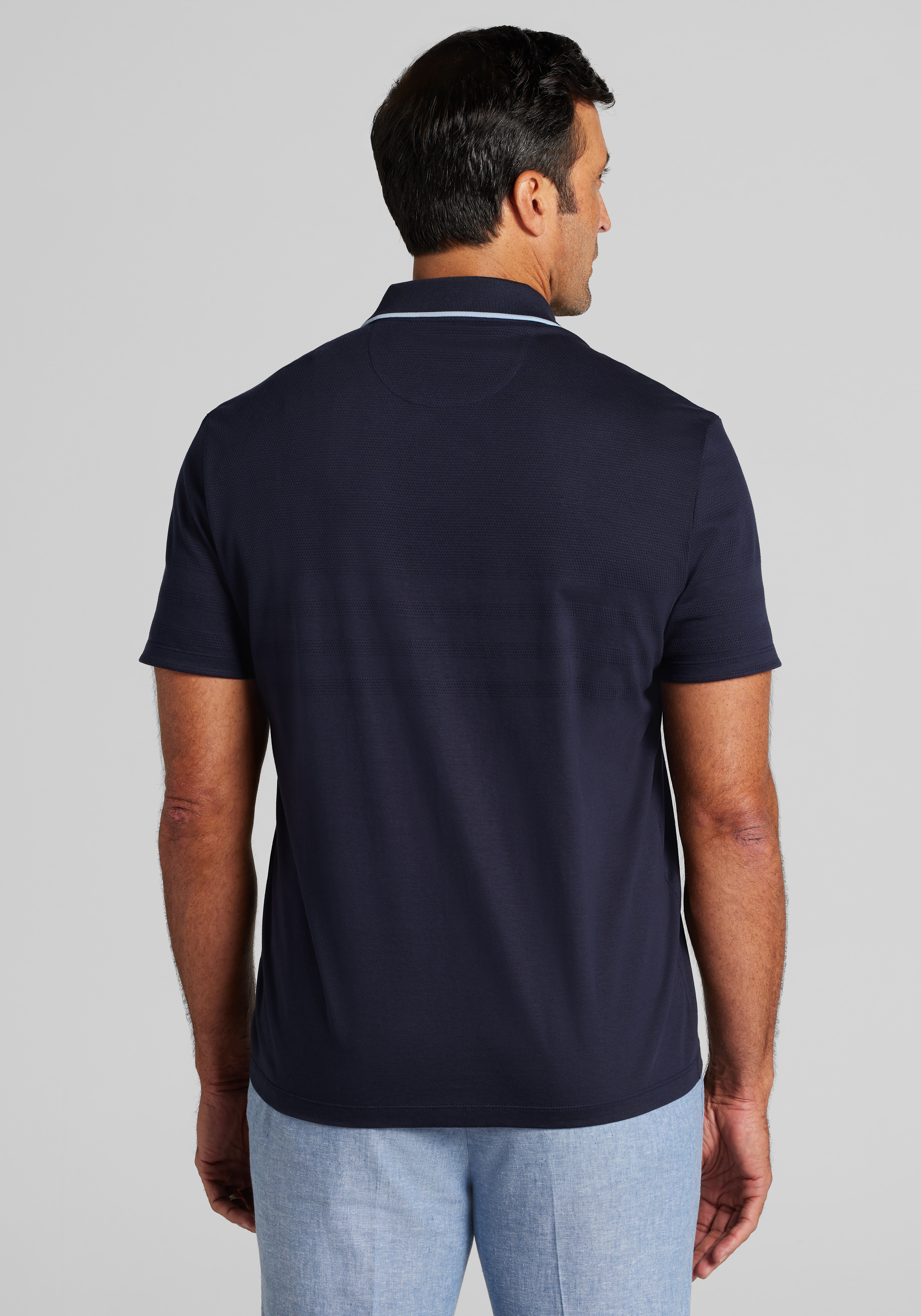 Jos. A. Bank Tailored Fit Engineered Texture Tipped Johnny Polo Shirt