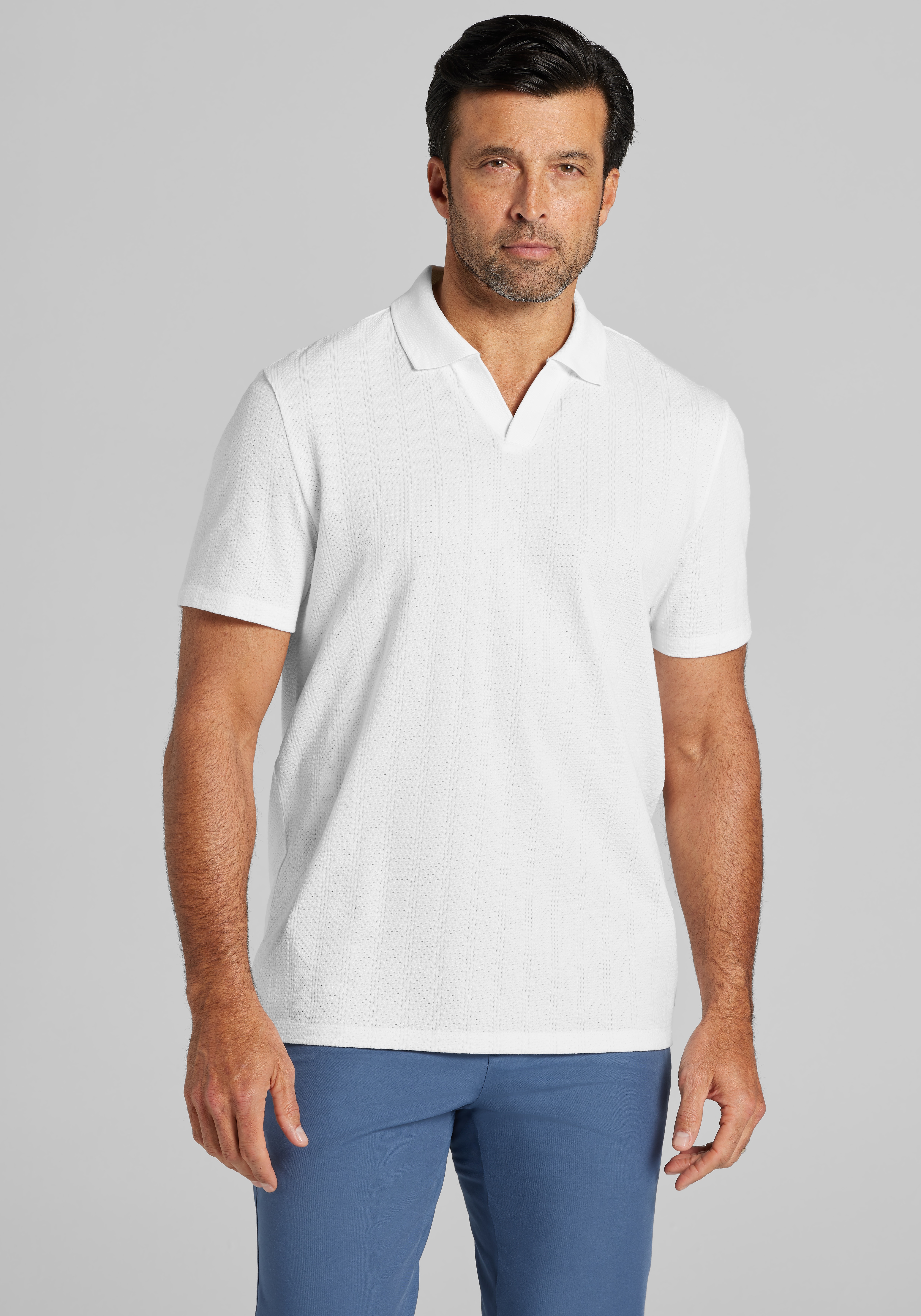 Men's Casual Tops, Jos. A. Bank Traditional Fit Vertical Textured Johnny Collar Polo - Jos A Bank