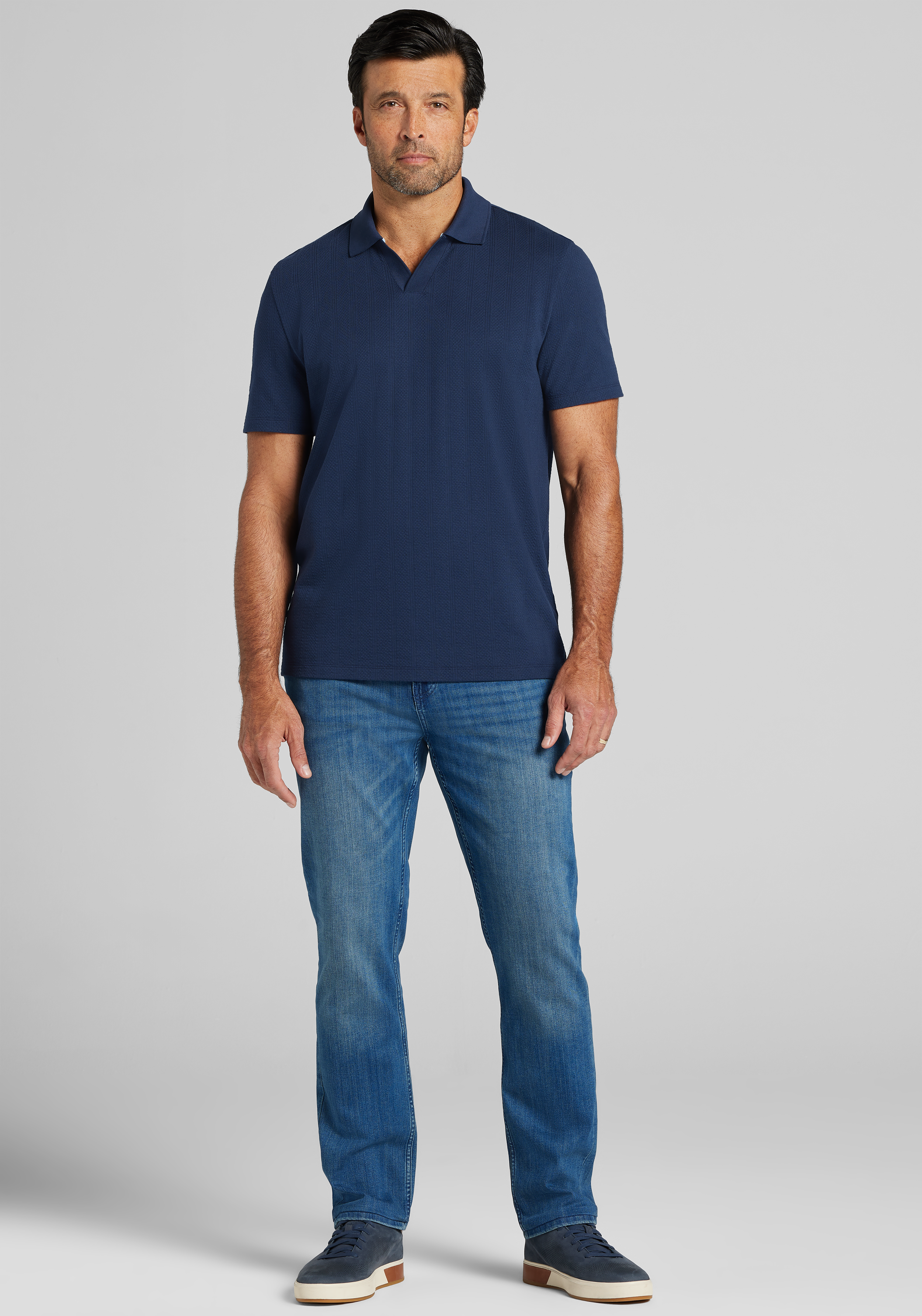 Jos. A. Bank Traditional Fit Vertical Textured Johnny Collar Polo - Big & Tall CLEARANCE