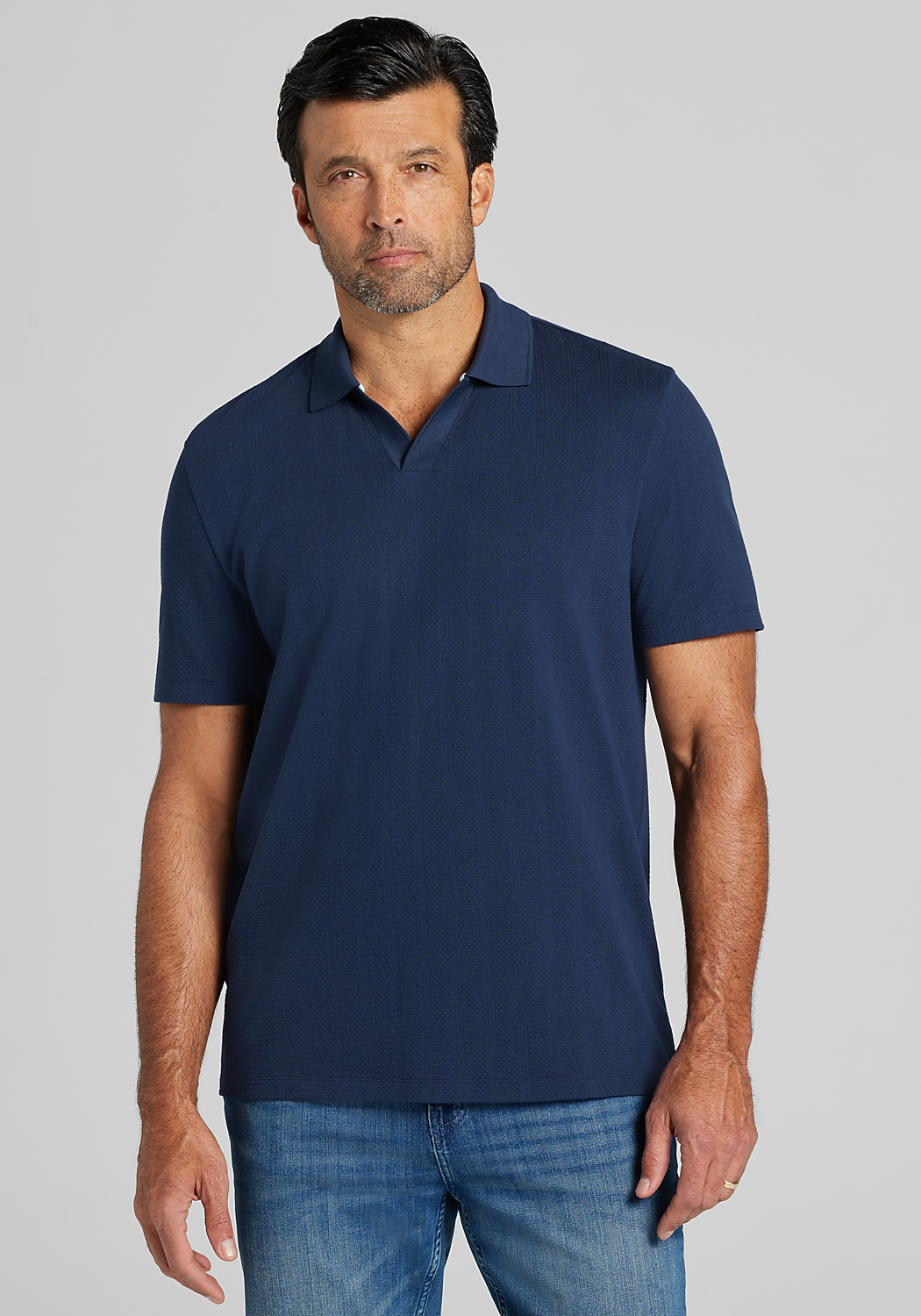 Jos. A. Bank Traditional Fit Vertical Textured Johnny Collar Polo - Big & Tall