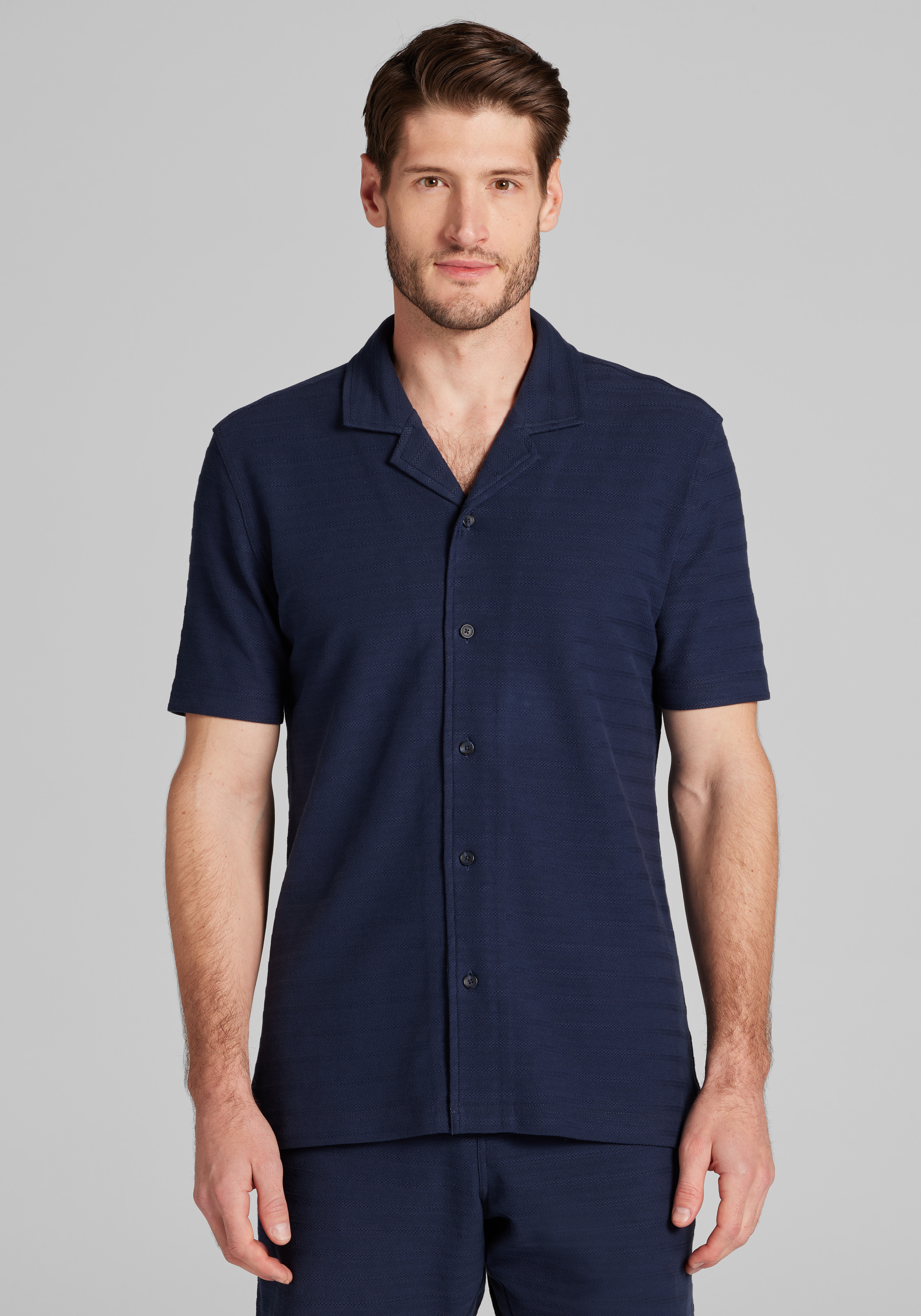 Men's Casual Tops, Jos. A. Bank Tailored Fit Tonal Solid Short Sleeve Camp Shirt - Jos A Bank