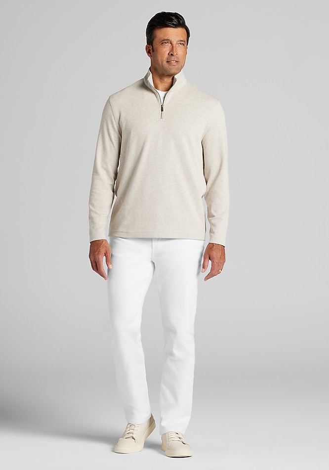 Jos. A. Bank Tailored Fit Double Face 1/4 Zip Pullover - Jos. A