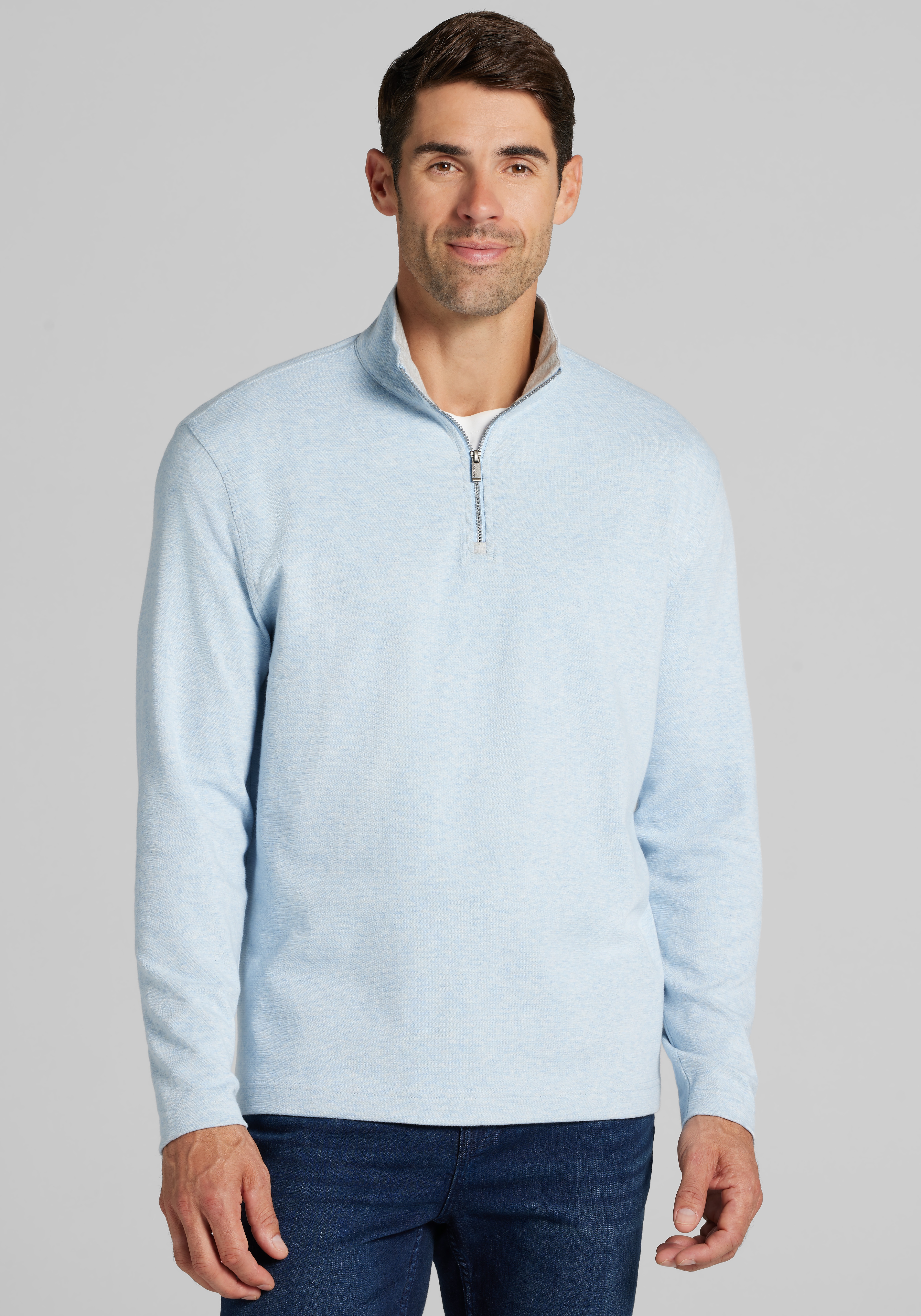 Men's Sweaters, Jos. A. Bank Tailored Fit Double Face 1/4 Zip Pullover - Big & Tall - Jos A Bank