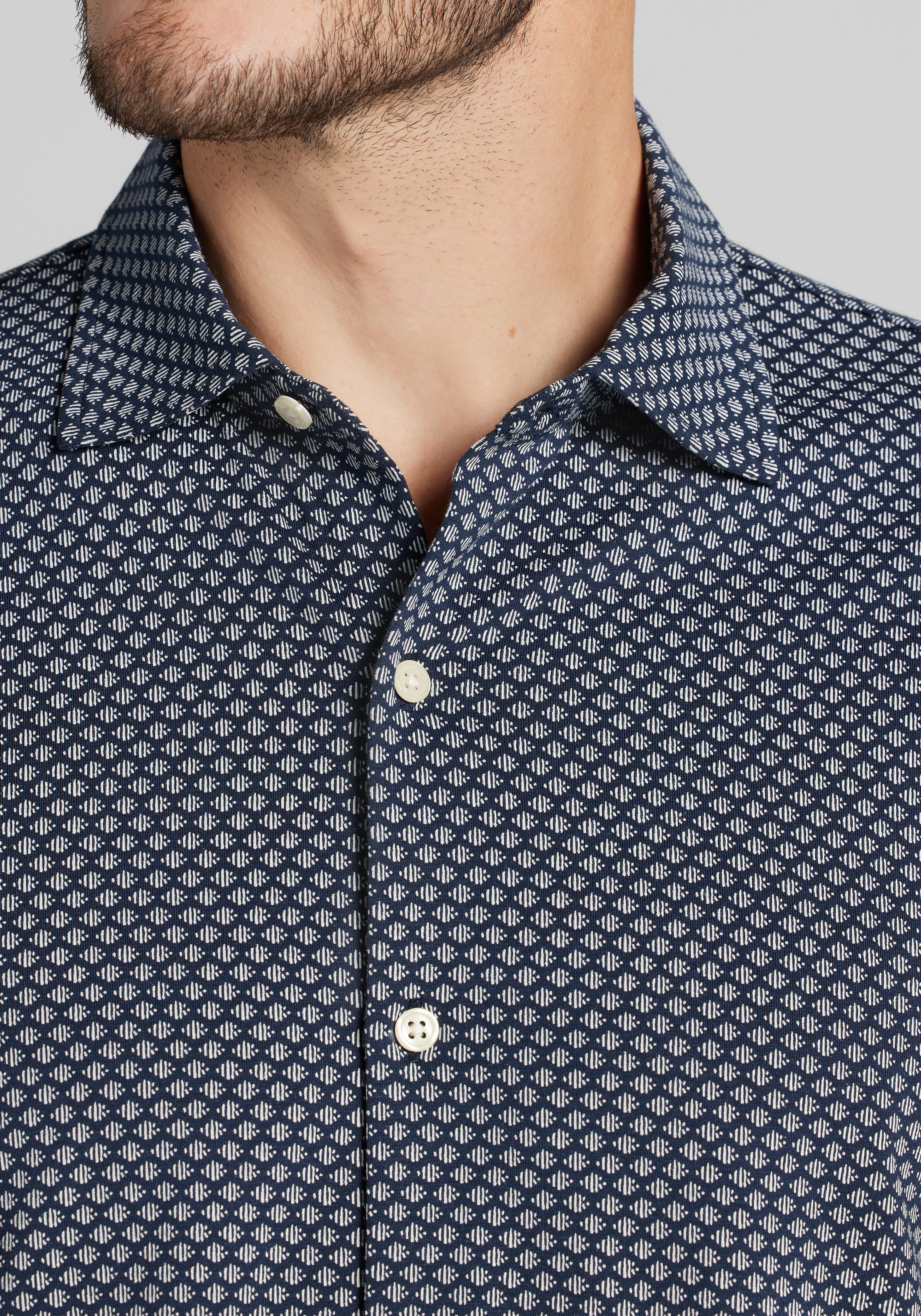 Jos. A. Bank Tailored Fit Small Diamond Short Sleeve Button Up Shirt - Big & Tall CLEARANCE