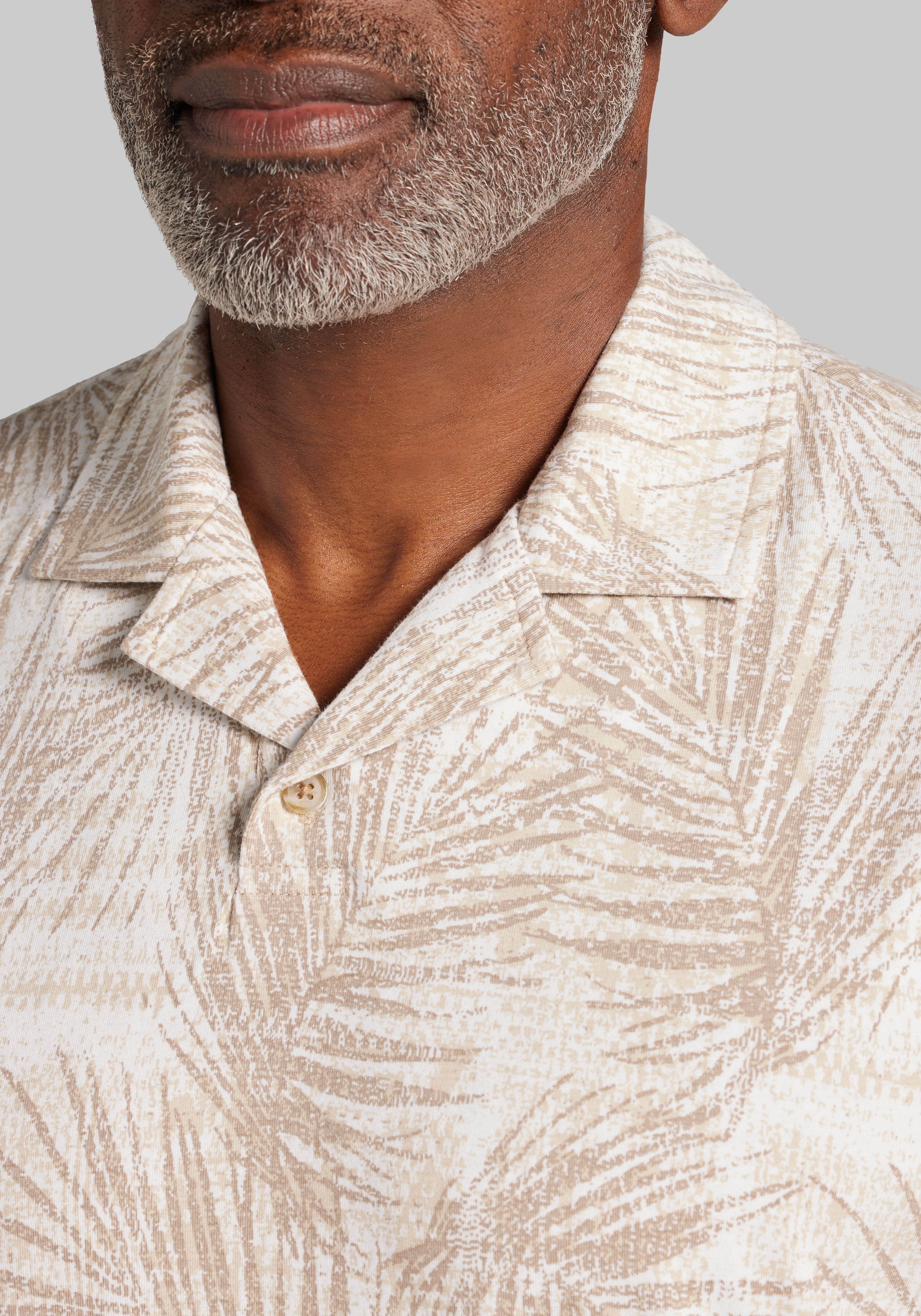 Jos. A. Bank Tailored Fit Palm Print Short Sleeve Camp Polo