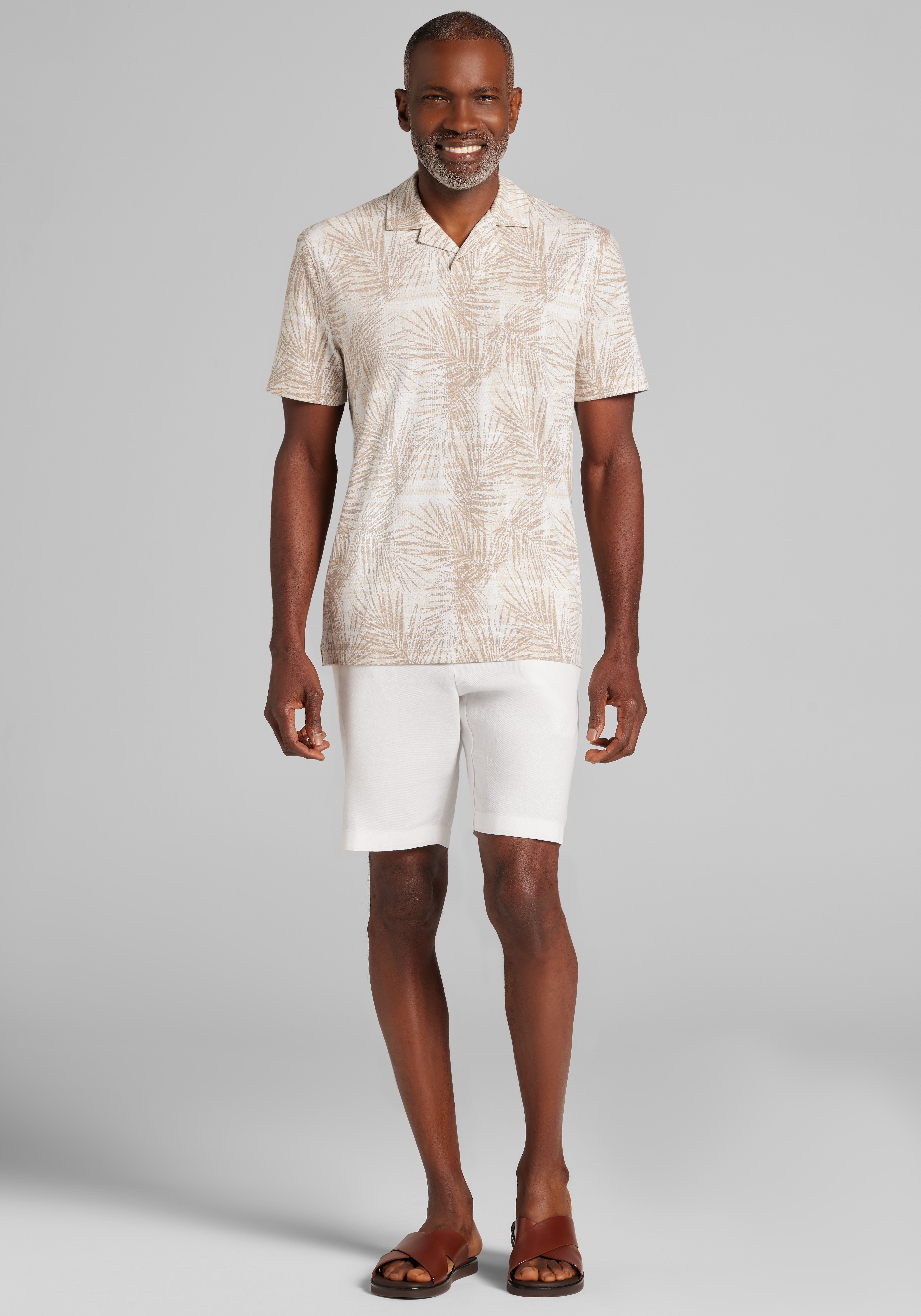 Jos. A. Bank Tailored Fit Palm Print Short Sleeve Camp Polo