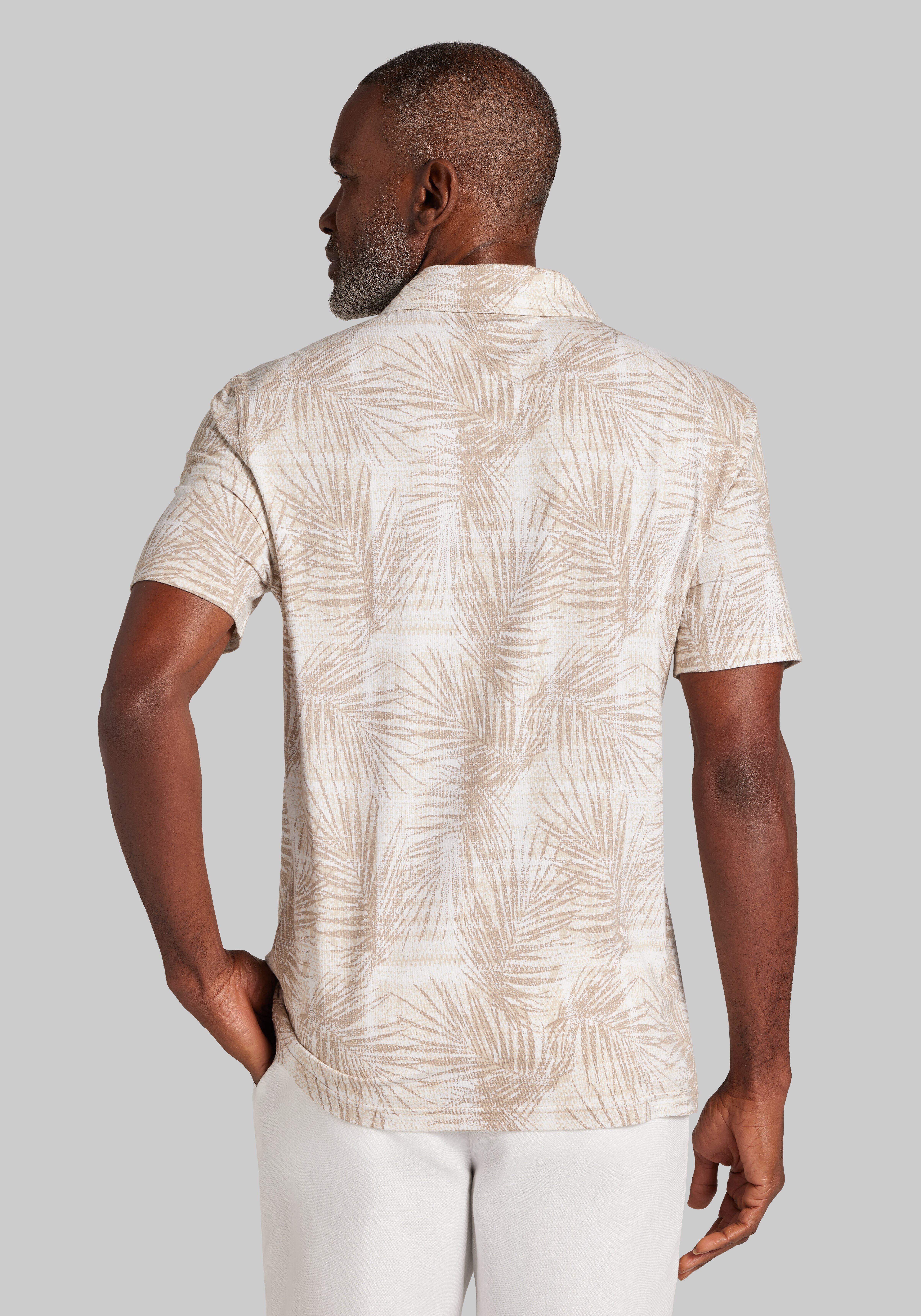 Jos. A. Bank Tailored Fit Palm Print Short Sleeve Camp Polo