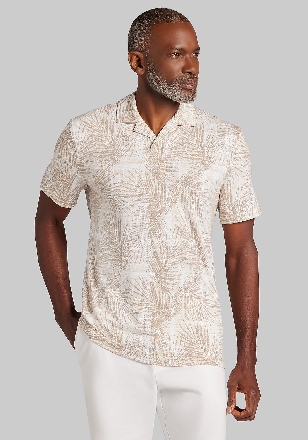 Jos. A. Bank Tailored Fit Palm Print Short Sleeve Camp Polo