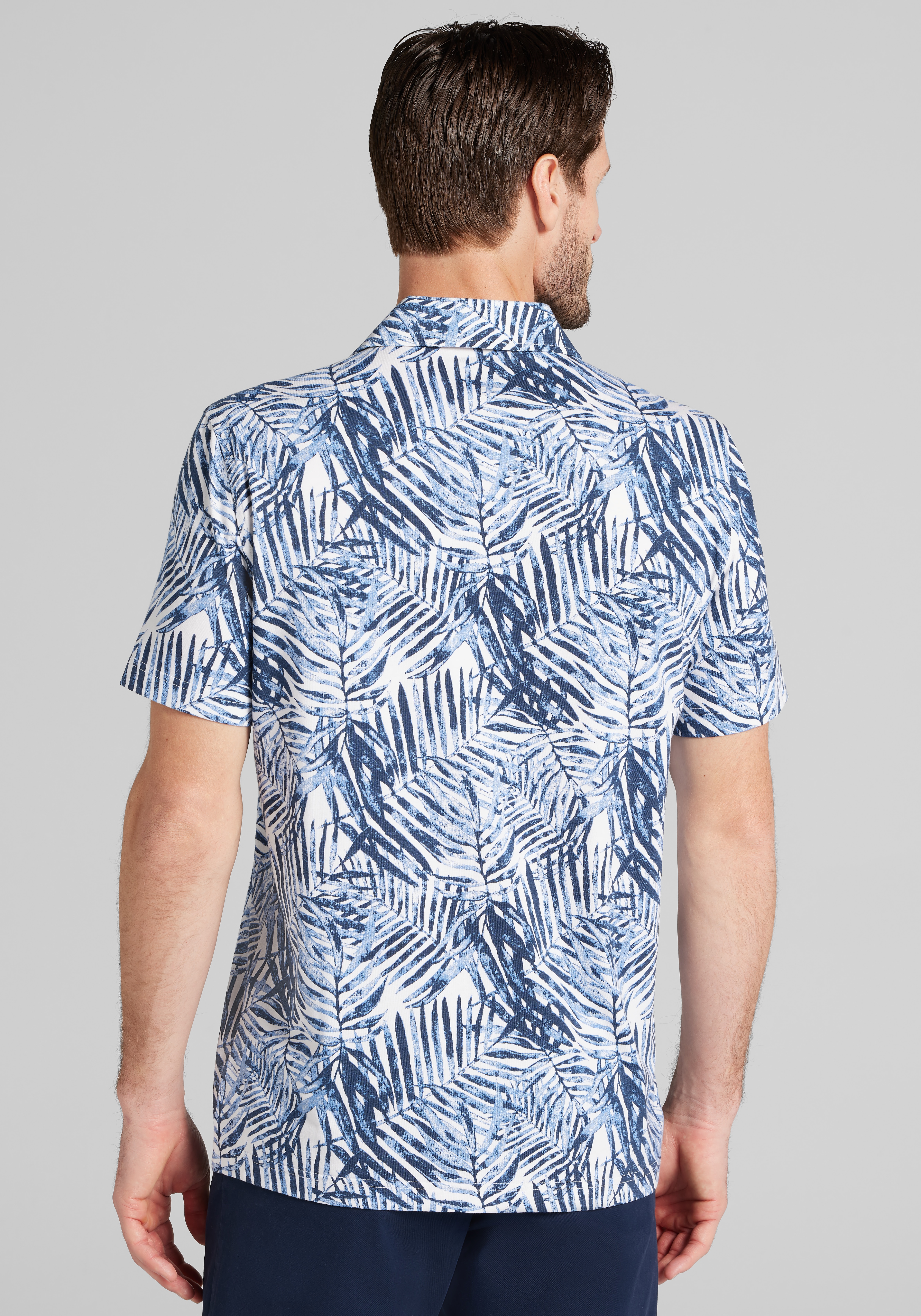 Jos. A. Bank Tailored Fit Palm Print Short Sleeve Camp Shirt