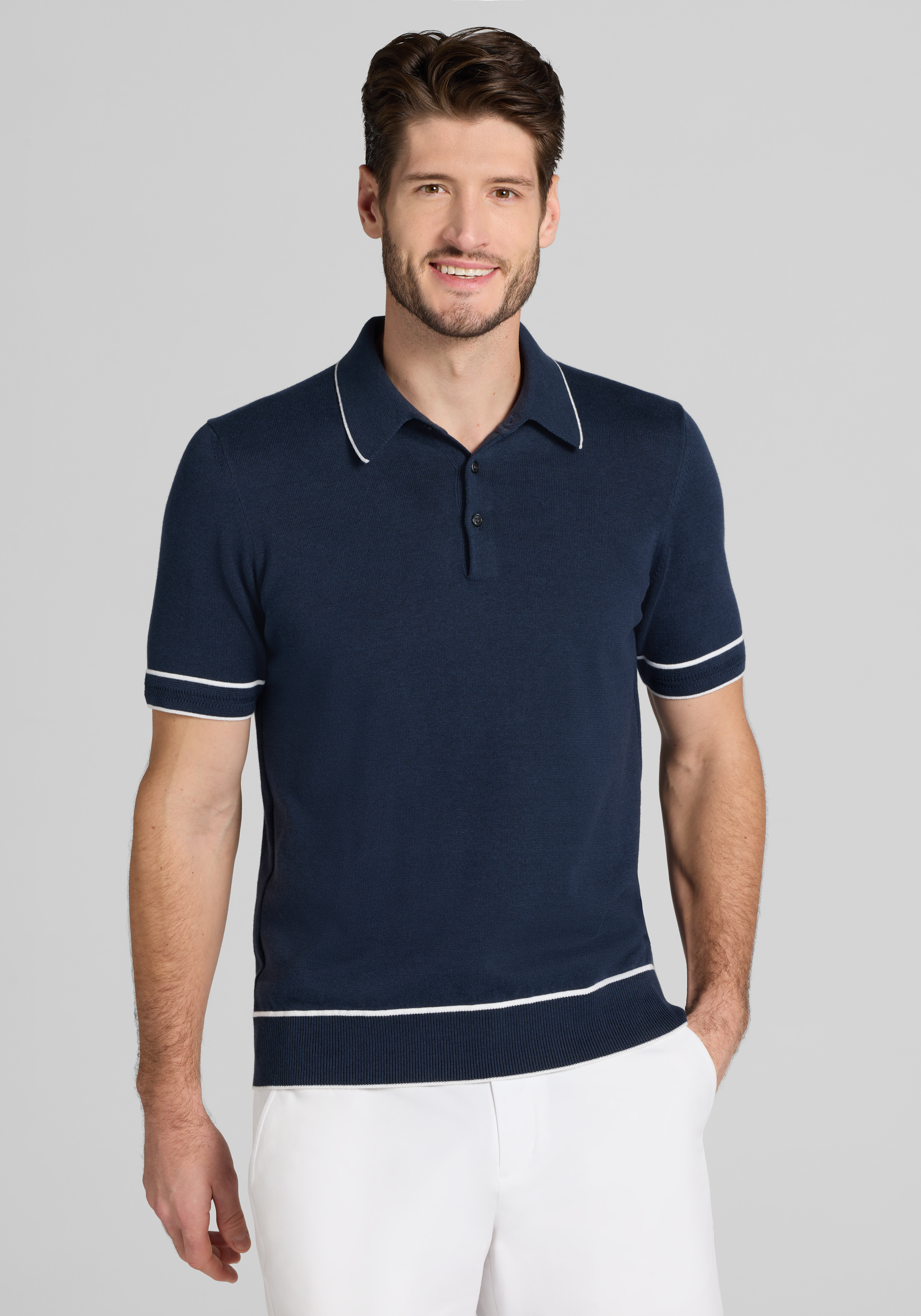 Men's Sweaters, Jos. A. Bank Tailored Fit Tipped Polo Sweater - Big & Tall - Jos A Bank