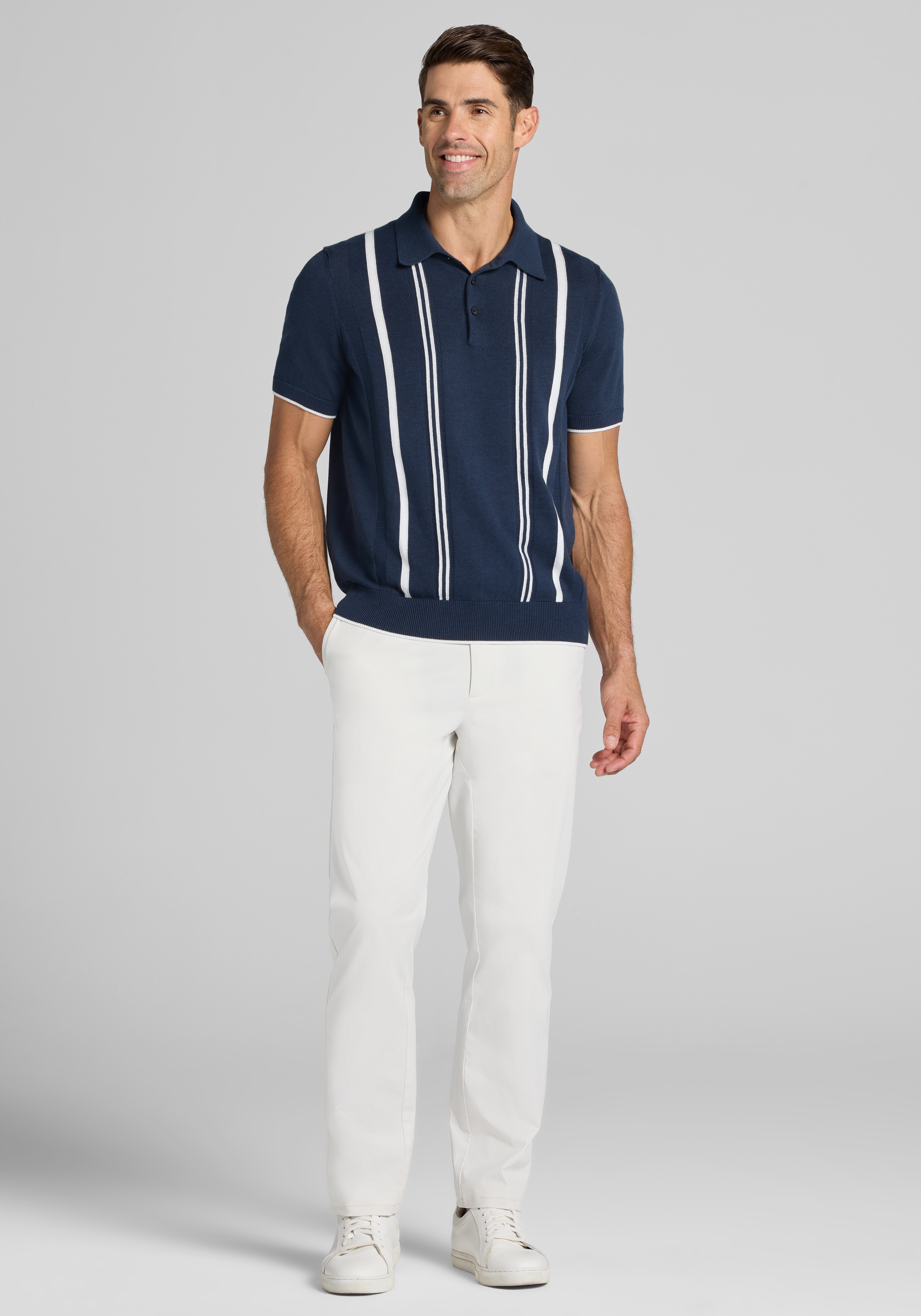 Jos. A. Bank Tailored Fit Retro Striped Sweater Polo