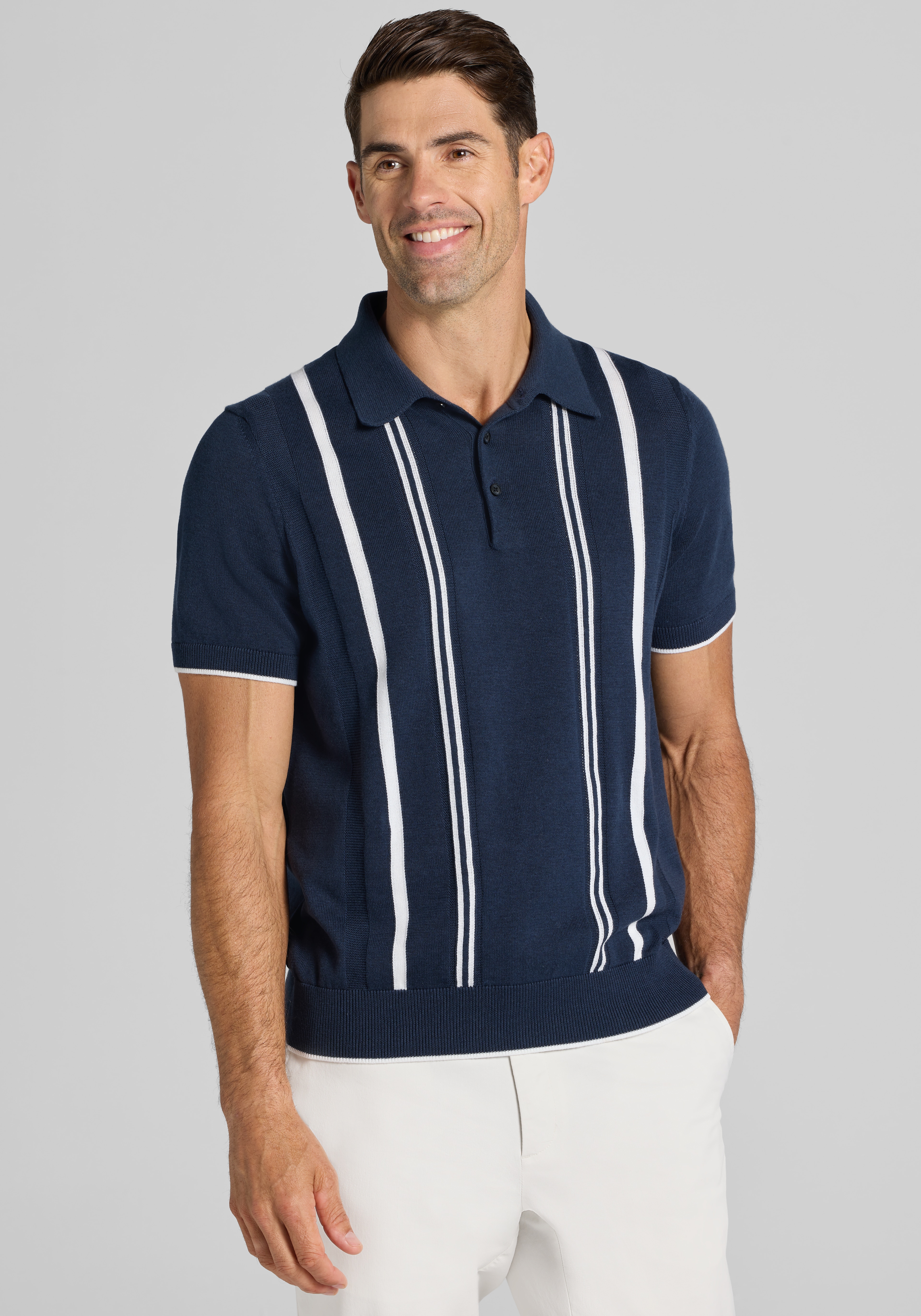 Jos. A. Bank Tailored Fit Retro Striped Sweater Polo CLEARANCE