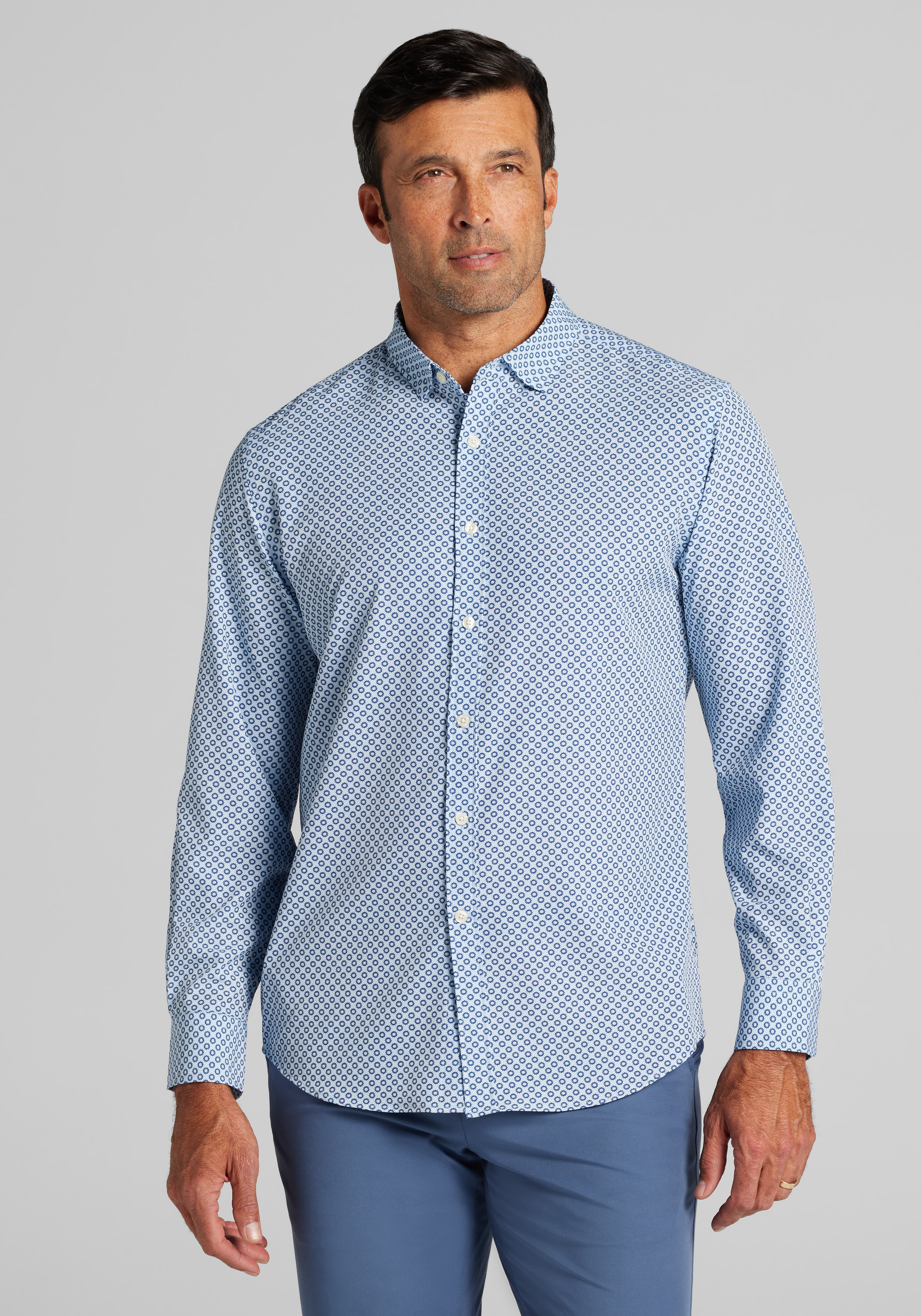 Men's Casual Tops, Traveler&reg; COOL<i>MOTION</i> Tailored Fit Sunburst Circle 4-Way Stretch Sportshirt - Jos A Bank