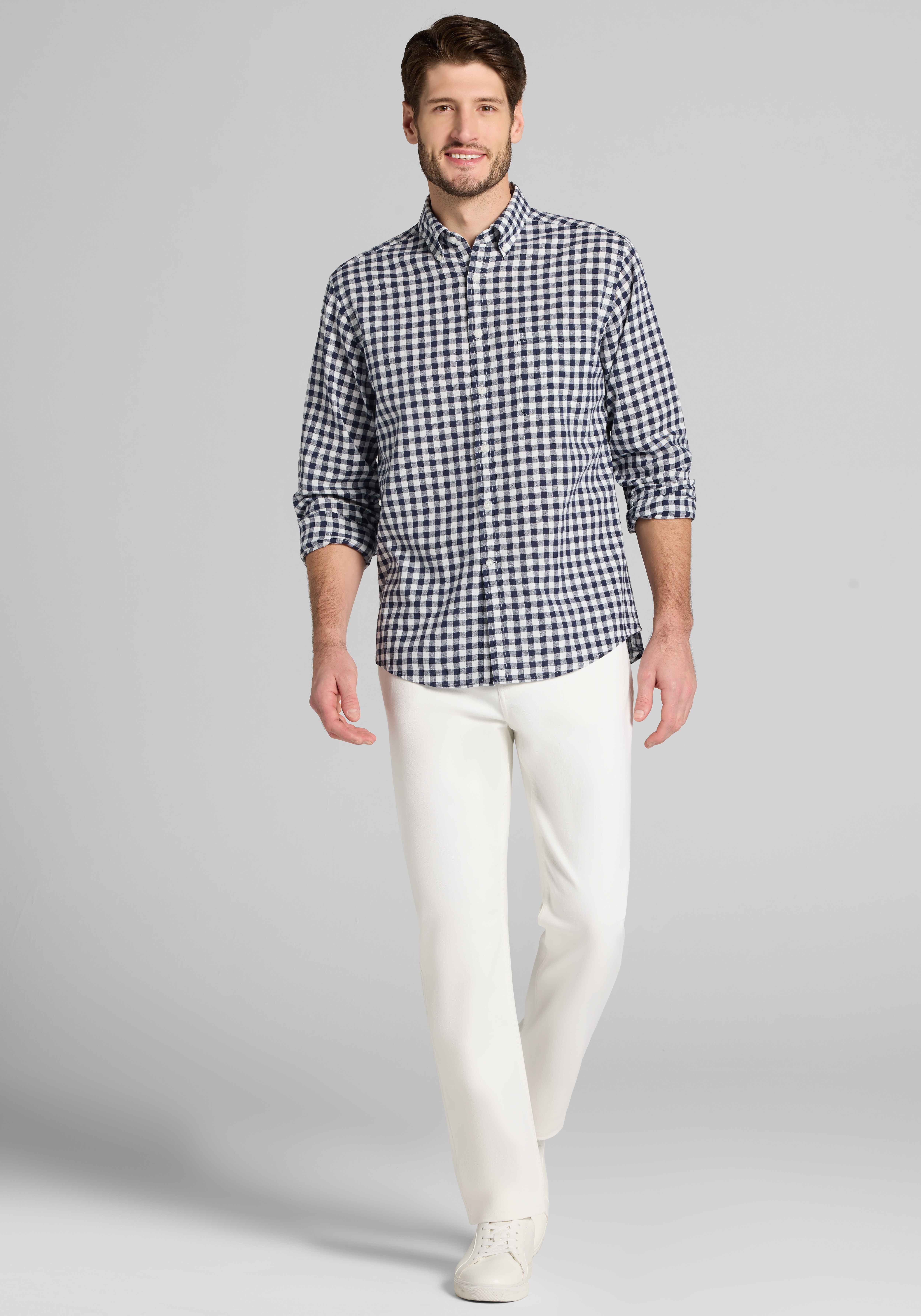 Jos. A. Bank Tailored Fit Linen Blend Check Sportshirt