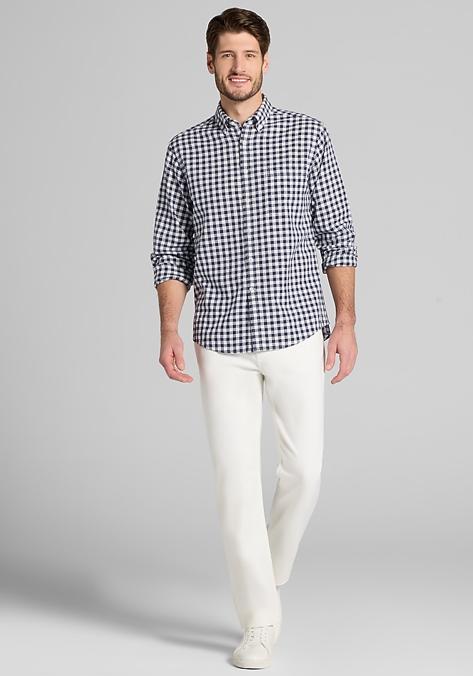 Jos. A. Bank Tailored Fit Linen Blend Check Button Up Shirt - Big