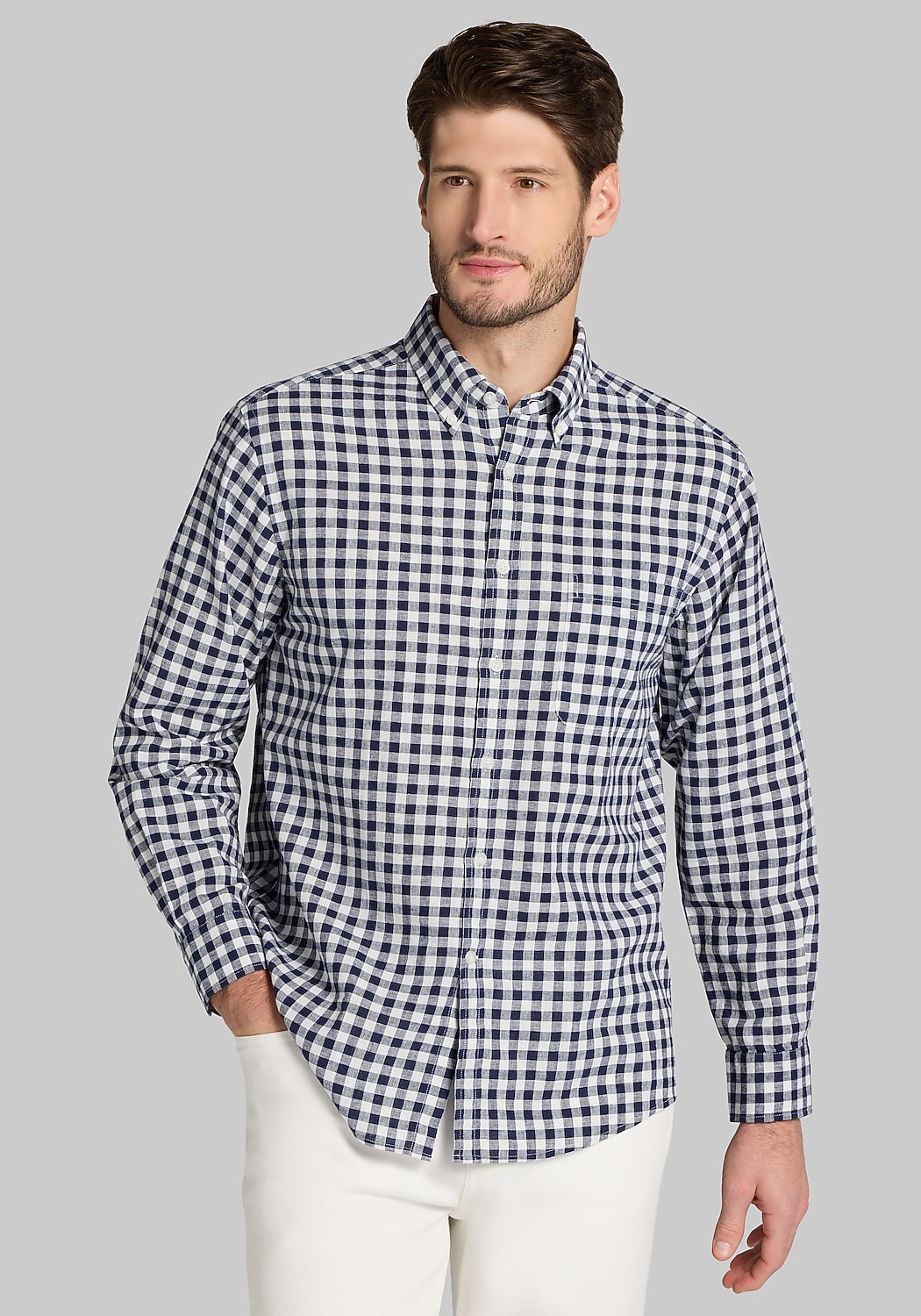 Jos. A. Bank Tailored Fit Linen Blend Check Sportshirt - Big & Tall