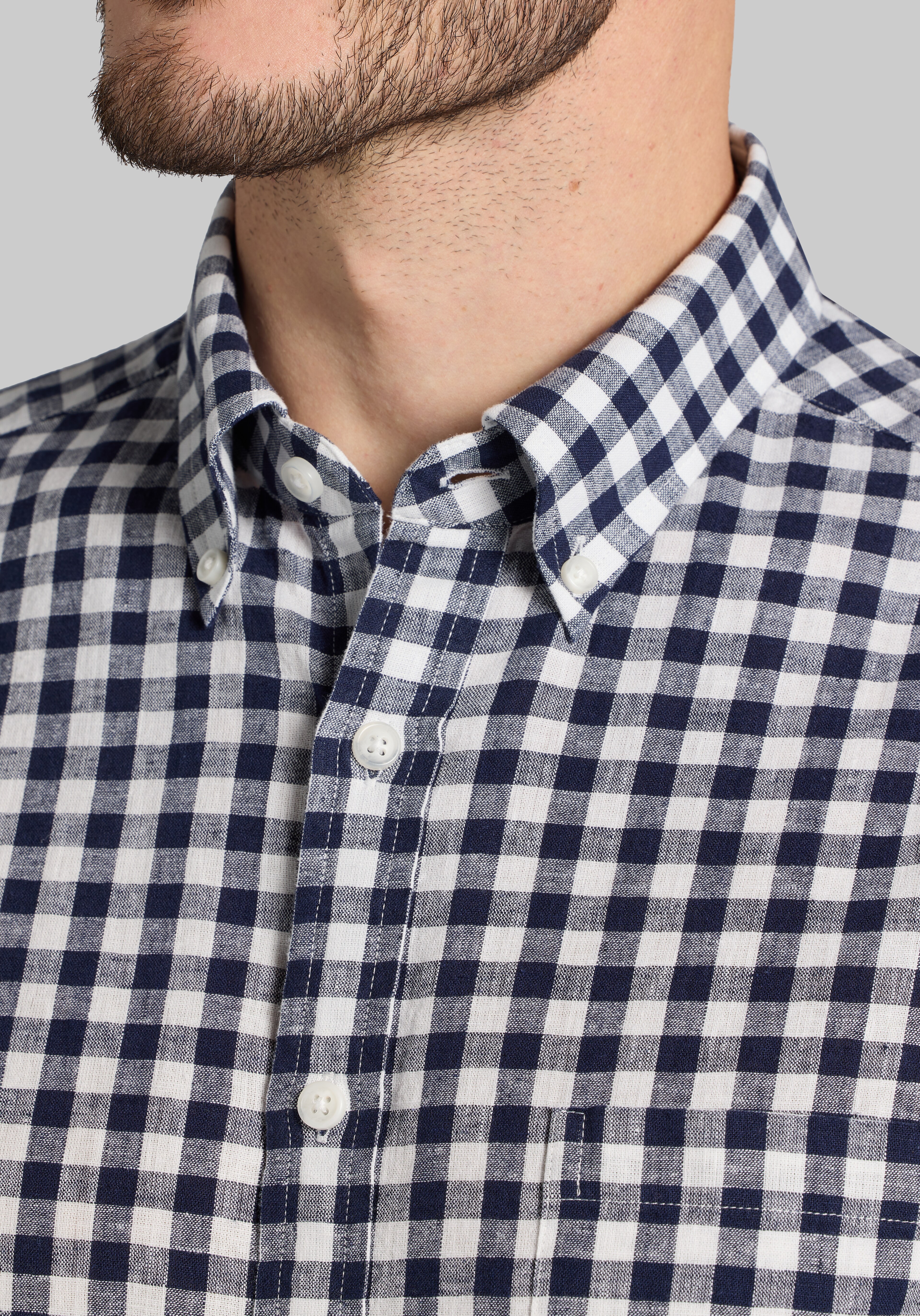 Jos. A. Bank Tailored Fit Linen Blend Check Button Up Shirt CLEARANCE