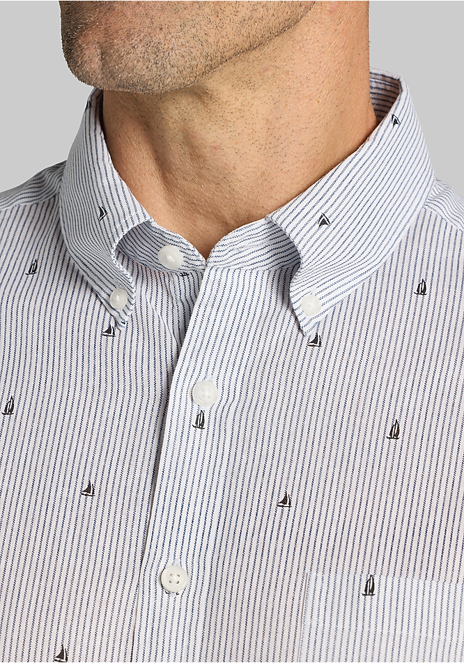 Men's Big & Tall Jos. A. Bank Tailored Fit Linen Blend Nautical Pinstripe Button Up Shirt at Jos. A. Bank, Cream/White, Size XX Large