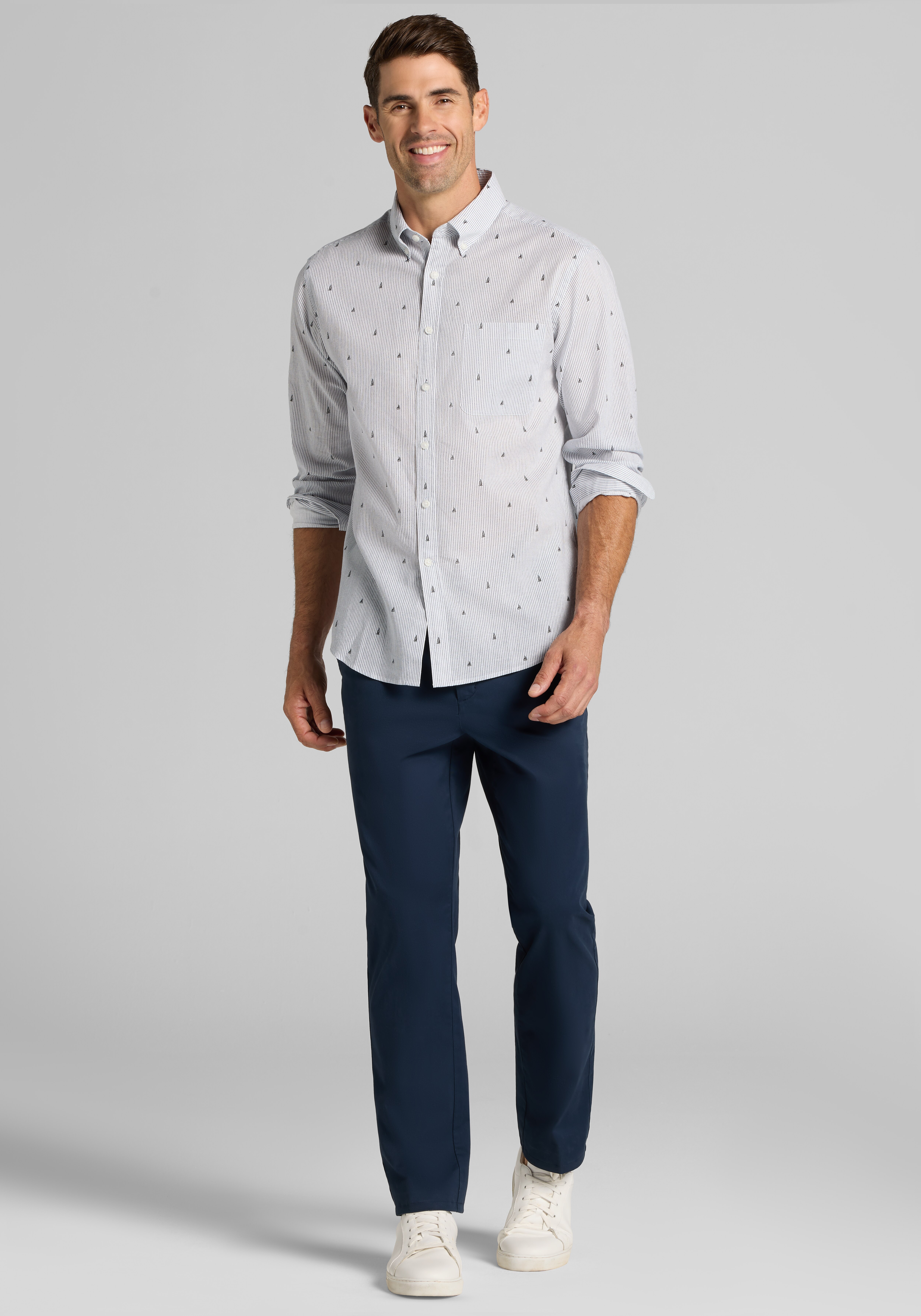 Jos. A. Bank Tailored Fit Linen Blend Nautical Pinstripe Sportshirt