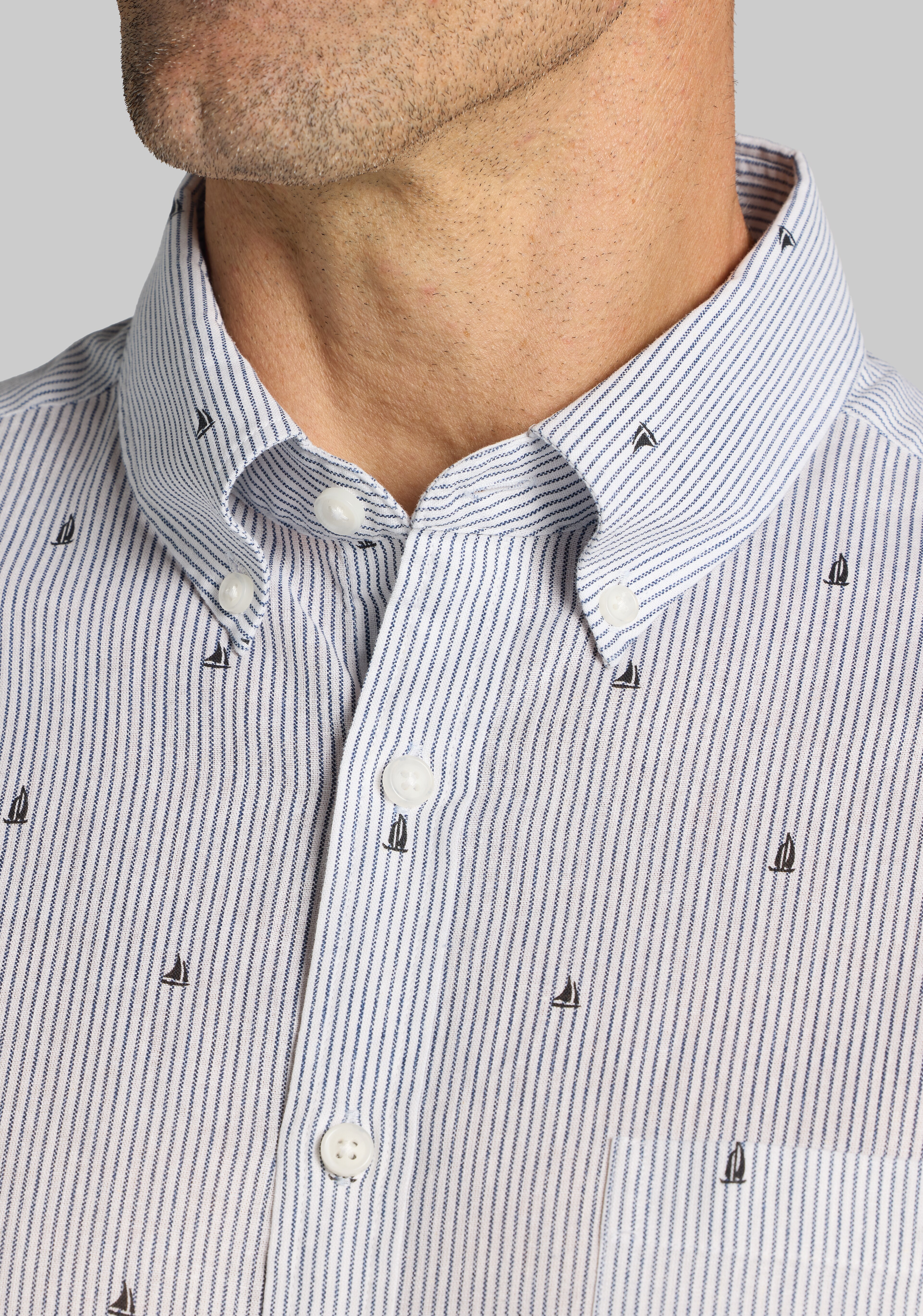 Jos. A. Bank Tailored Fit Linen Blend Nautical Pinstripe Button Up Shirt CLEARANCE