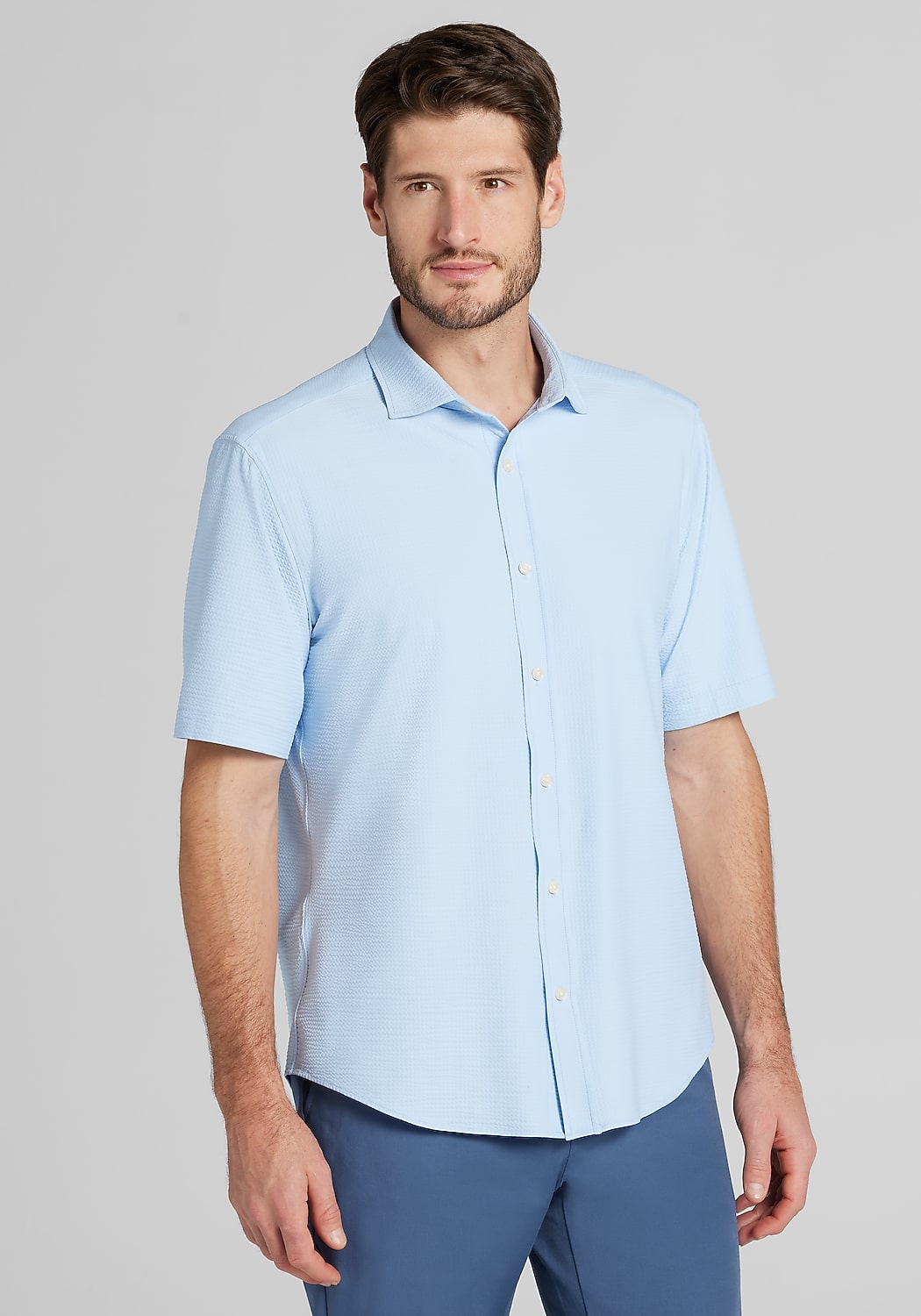 Jos. A. Bank Tailored Fit Seersucker Short Sleeve Sportshirt