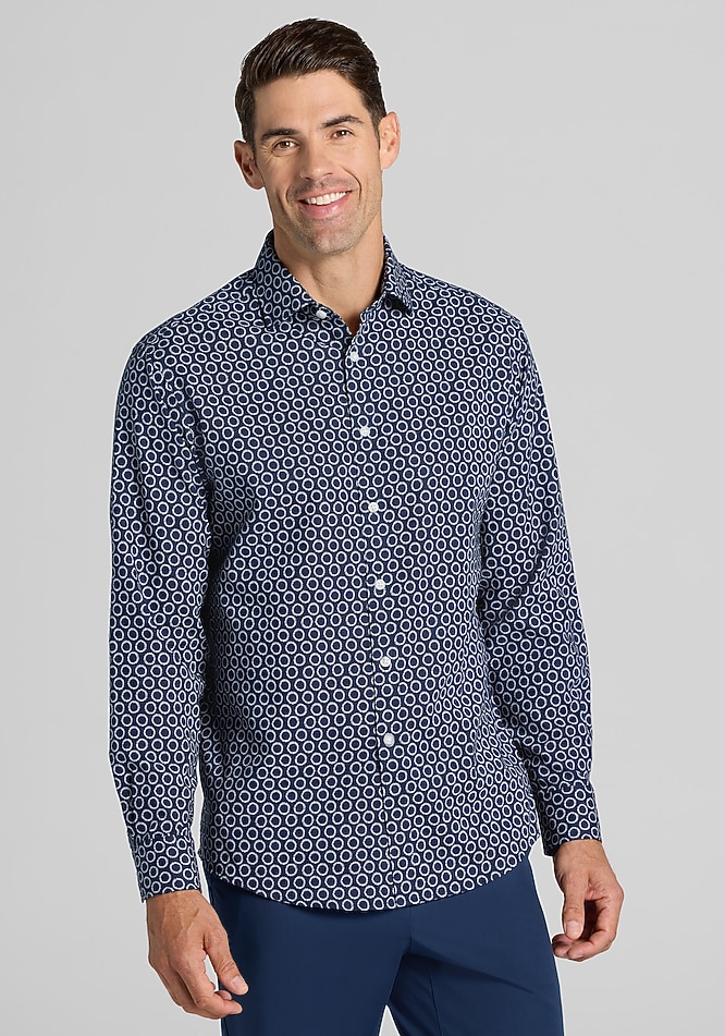 Men's Big & Tall Jos. A. Bank Tailored Fit Linen Blend Circle Button Up Shirt at Jos. A. Bank, Blue/Navy, Size XX Large