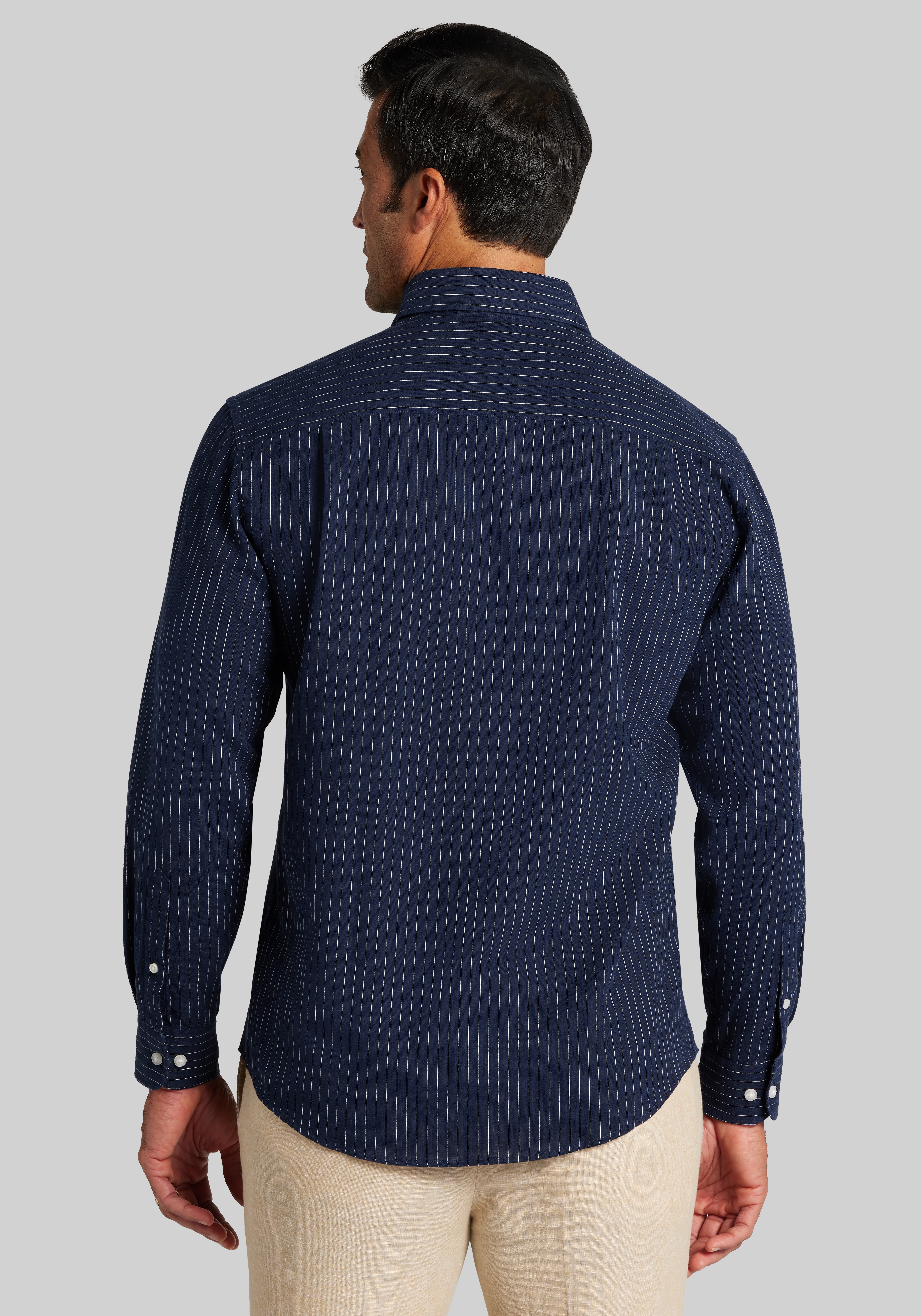 Jos. A. Bank Tailored Fit Pinstripe Linen-Cotton Blend Sportshirt