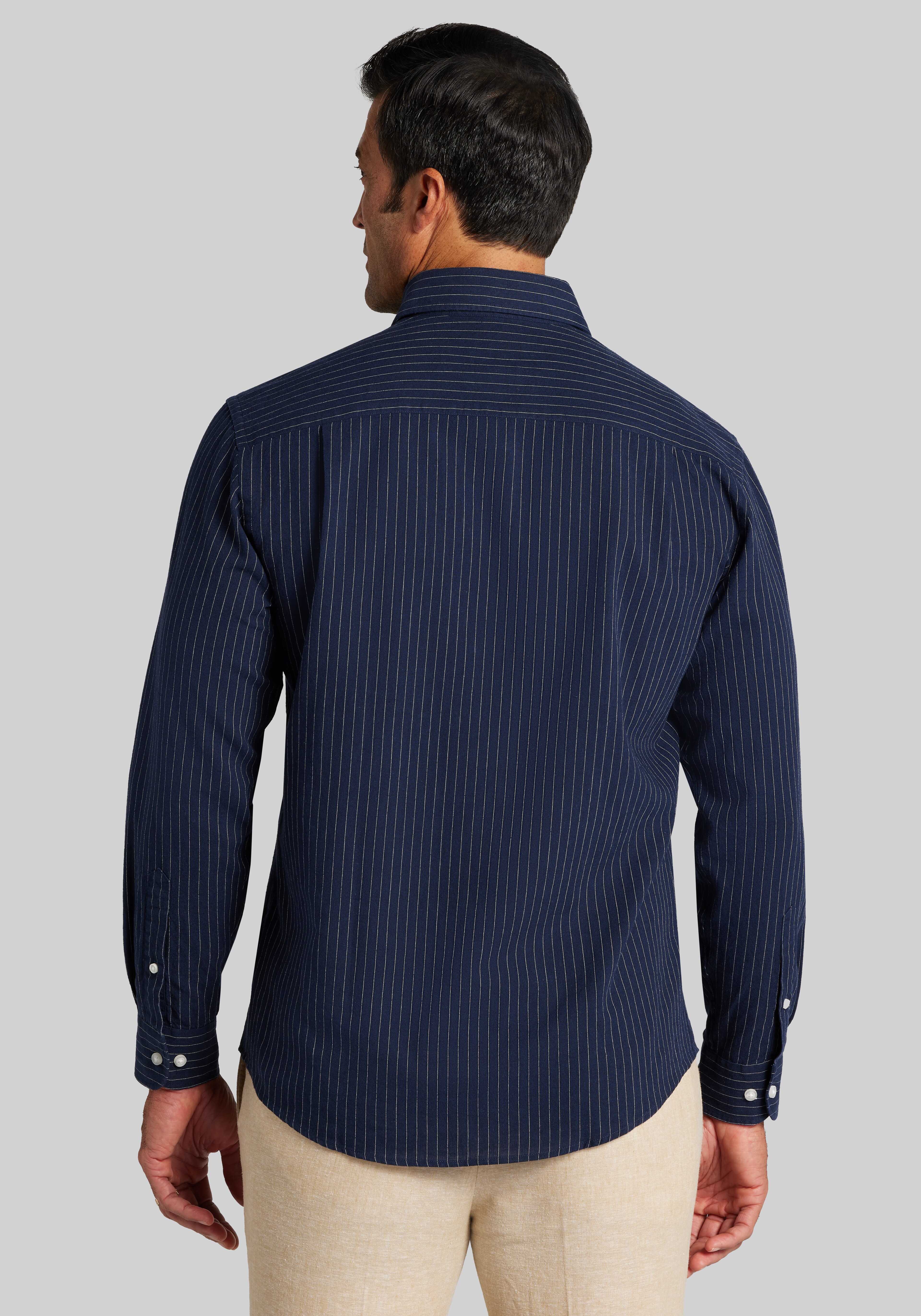 Jos. A. Bank Tailored Fit Pinstripe Linen-Cotton Blend Button Up Shirt CLEARANCE