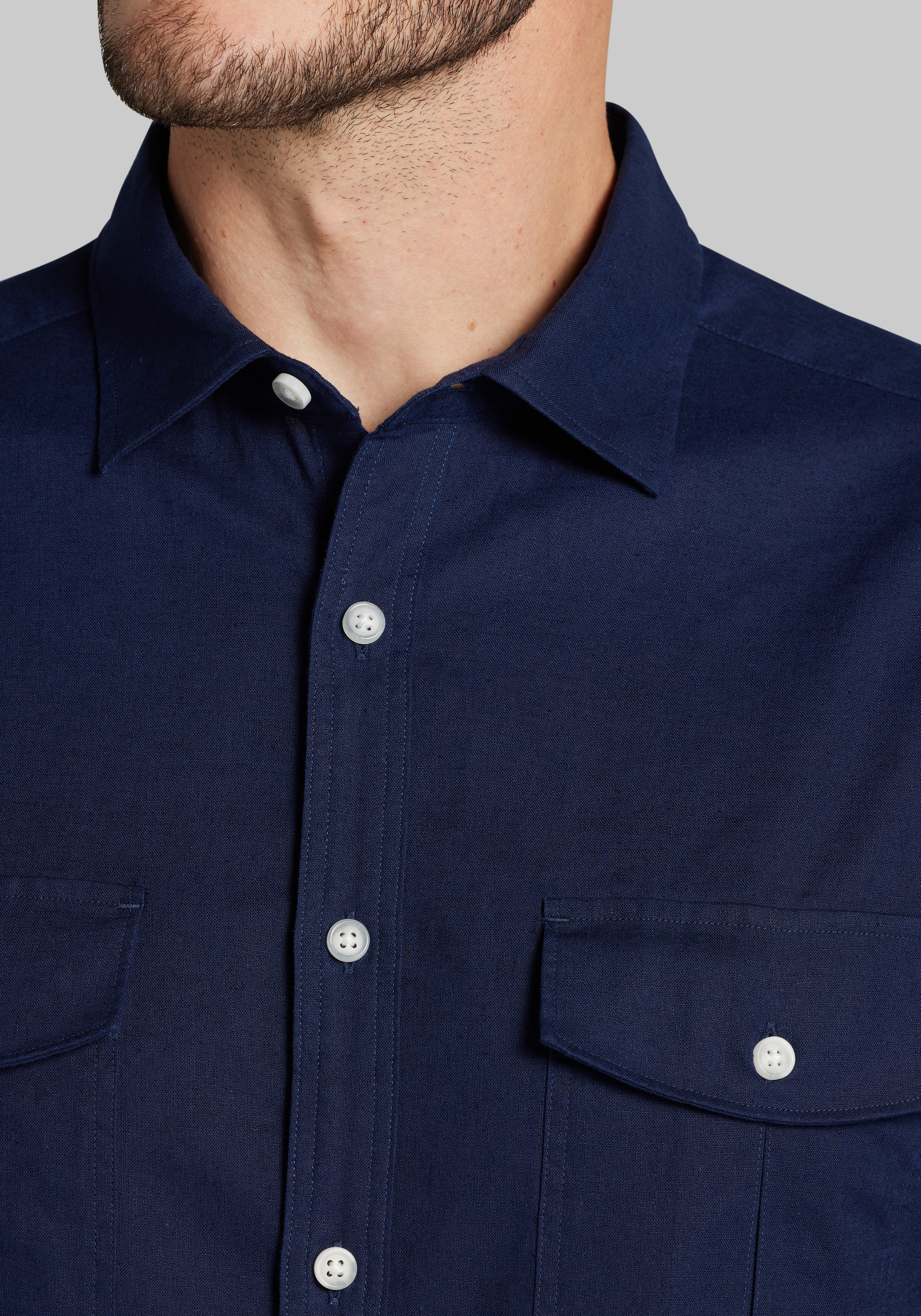 Jos. A Bank Tailored Fit Double Pocket Linen-Cotton Blend Sportshirt